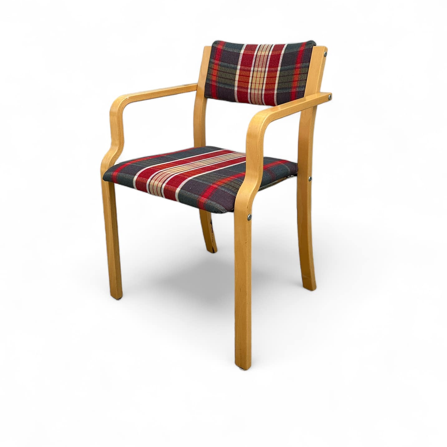 Стілець з підлокітниками св-дерево/картата обивка ST-147