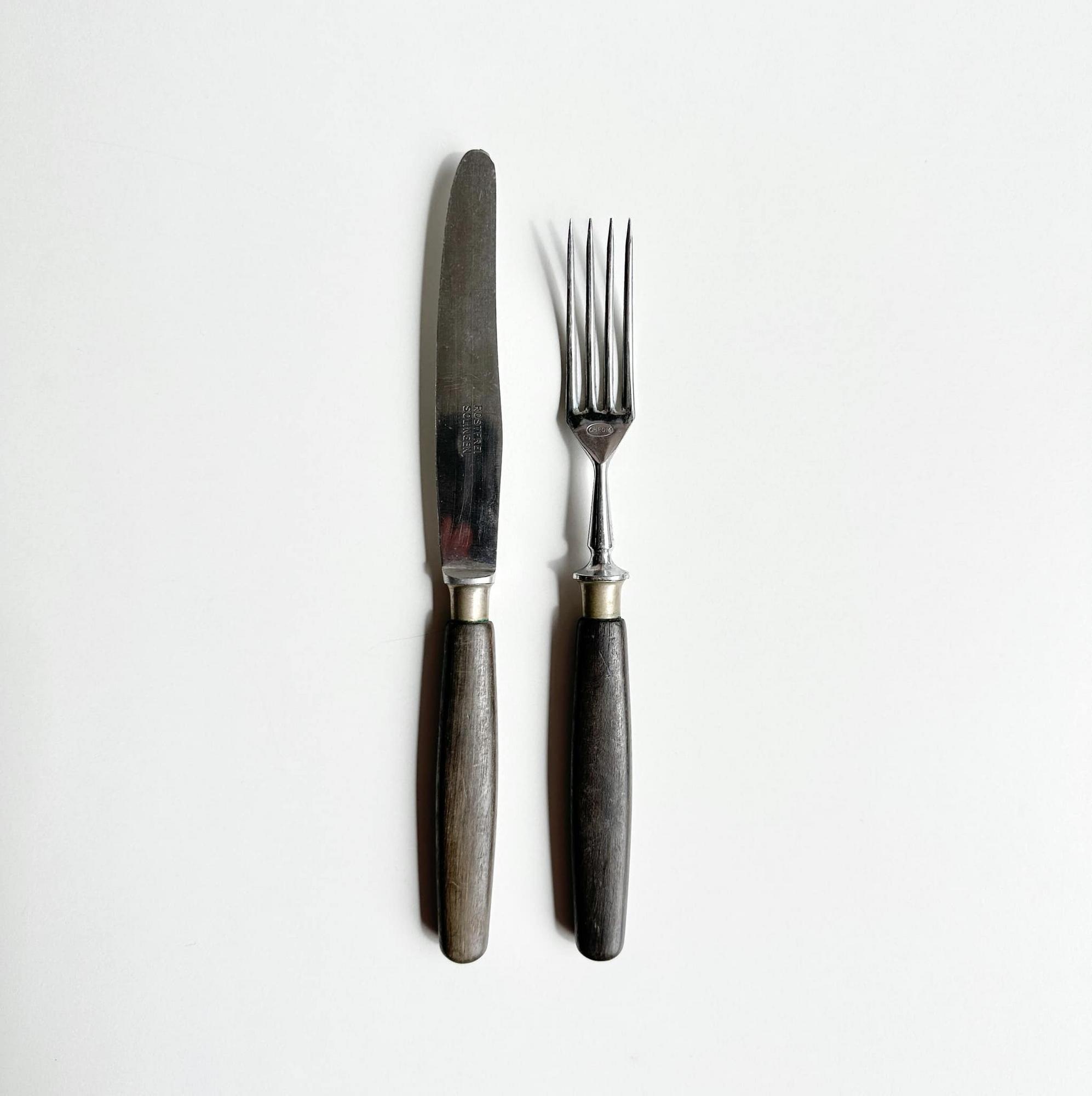 Столові прибори нерж/кістяна ручка т-коричнева вінтаж KL-035