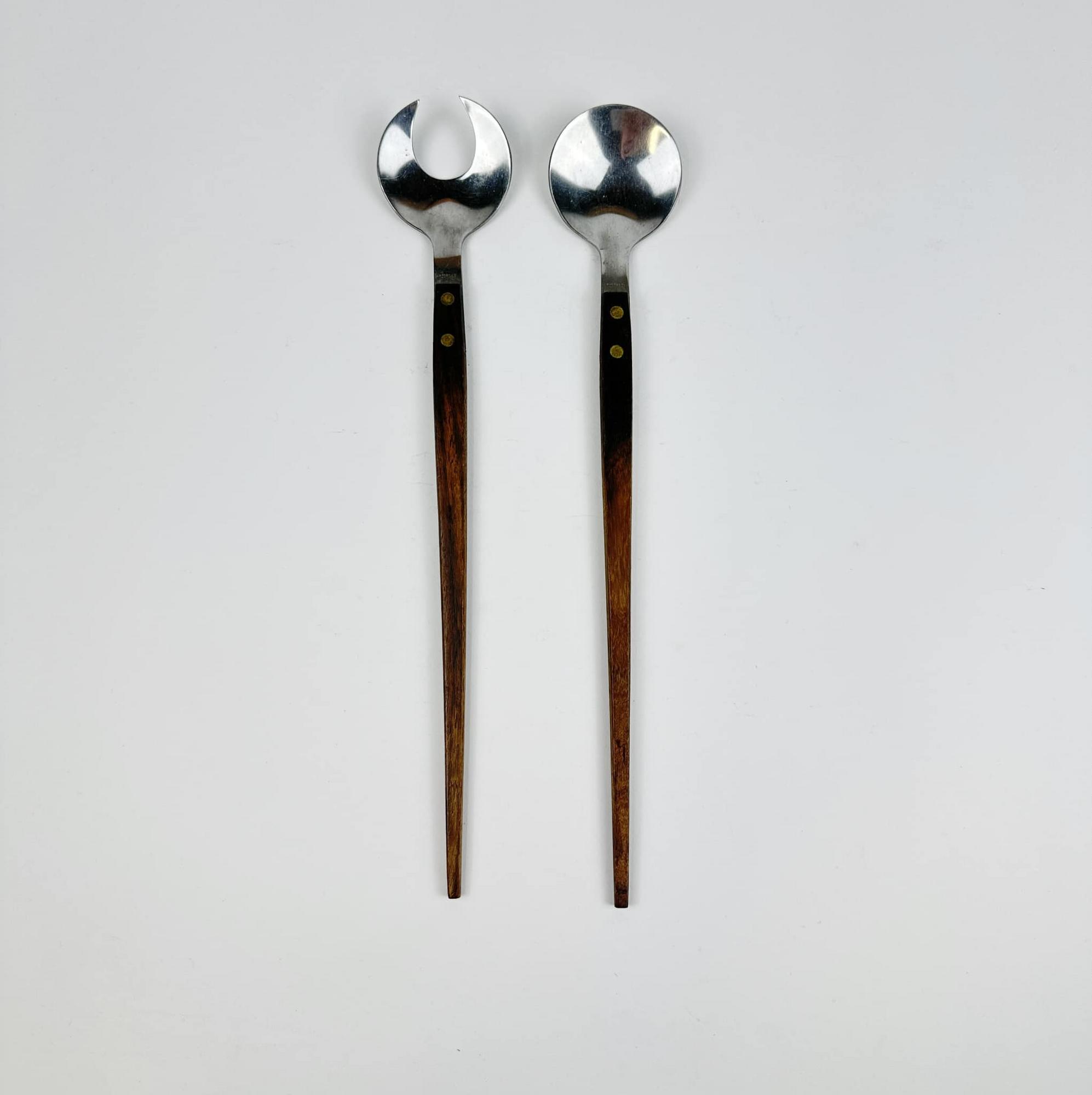 Вилка/ложка для салату нерж/ручка т-дерево KL-162