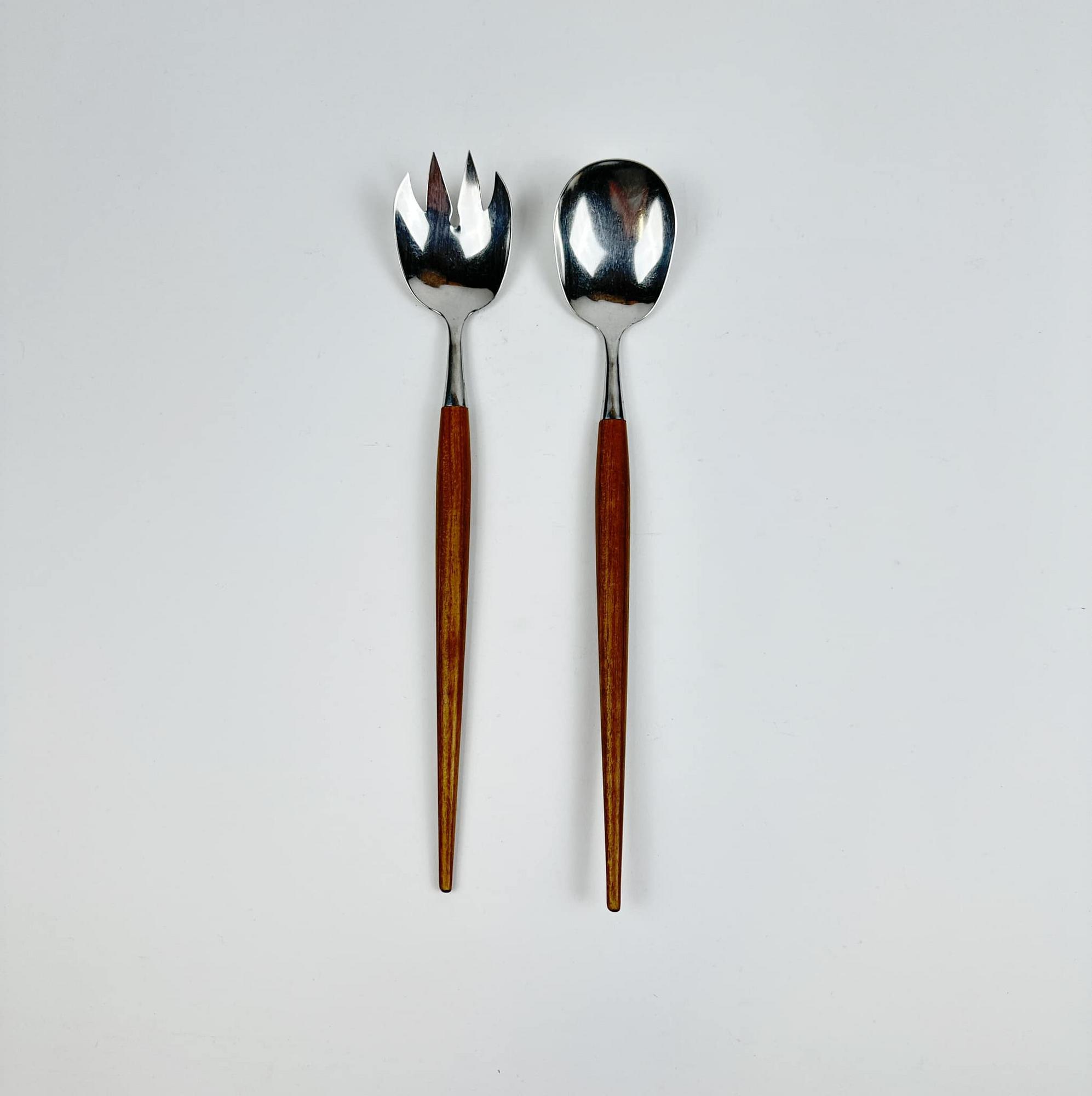 Вилка/ложка для салату нерж/ручка т-дерево KL-164