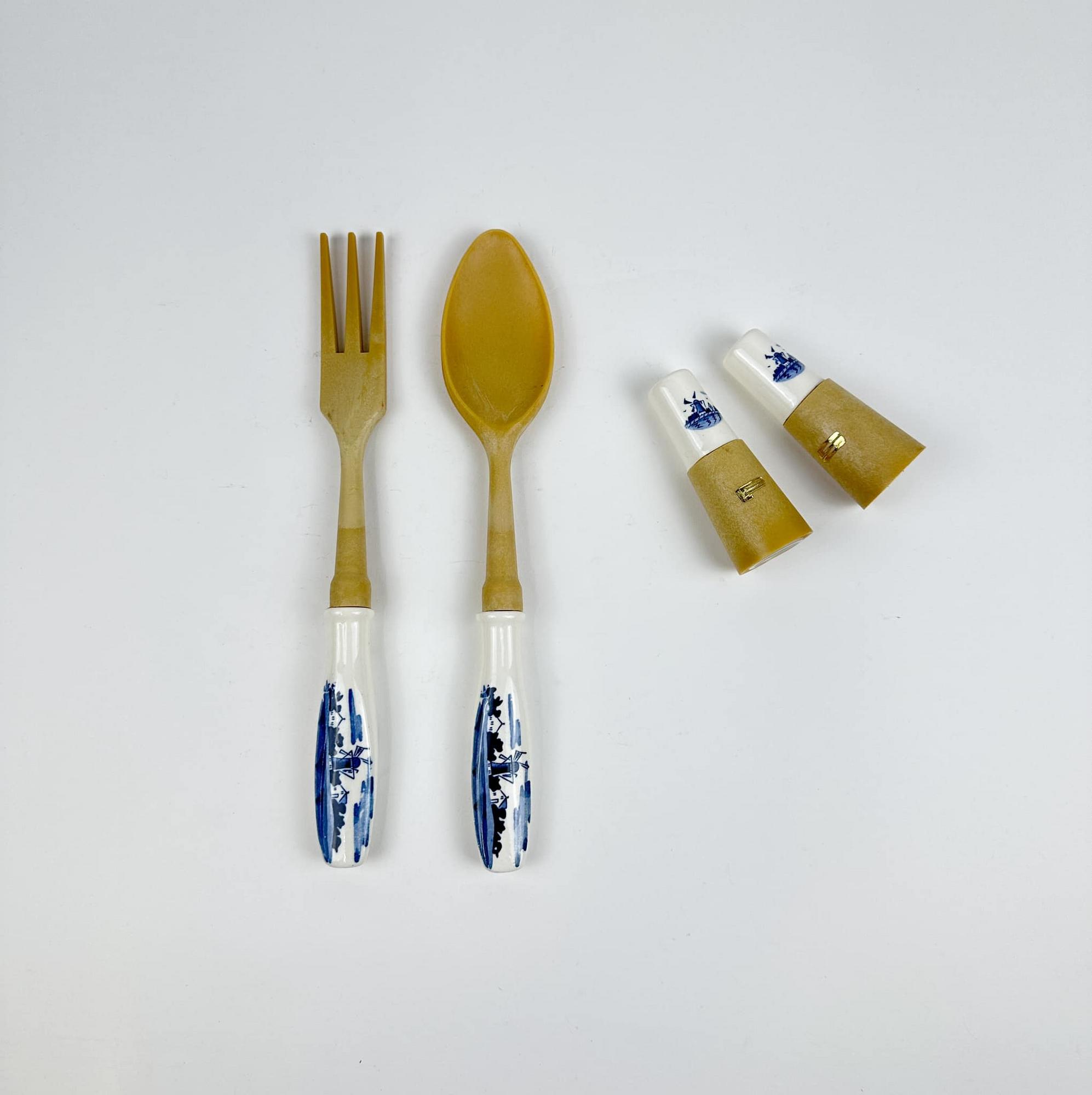 Вилка/ложка/спецівник  для салатів дерево/порцеляна вінтаж KL-166