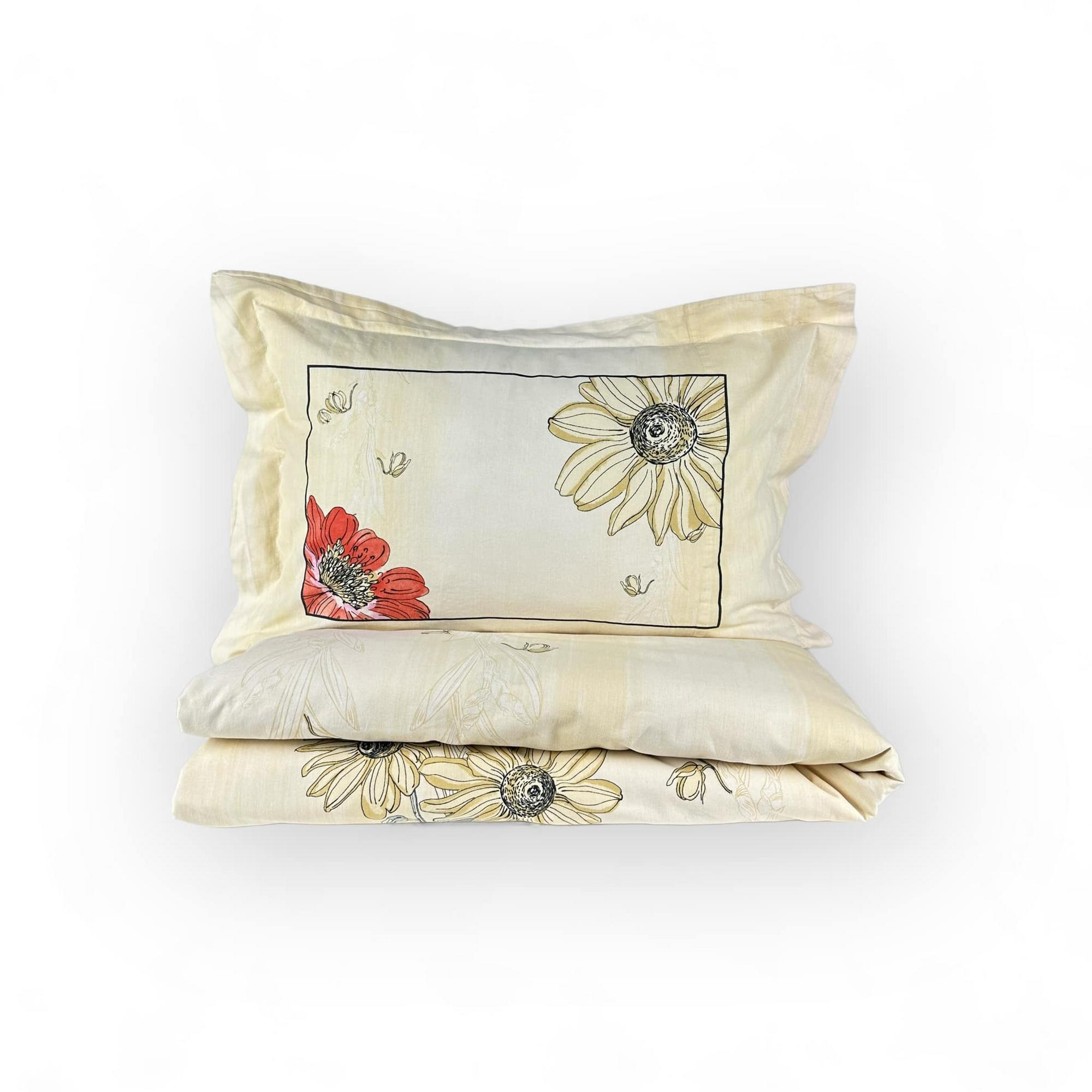 Комплект постільної білизни 2-спальний (2 наволочки / підковдра) Квіти беж бавовна BL-027