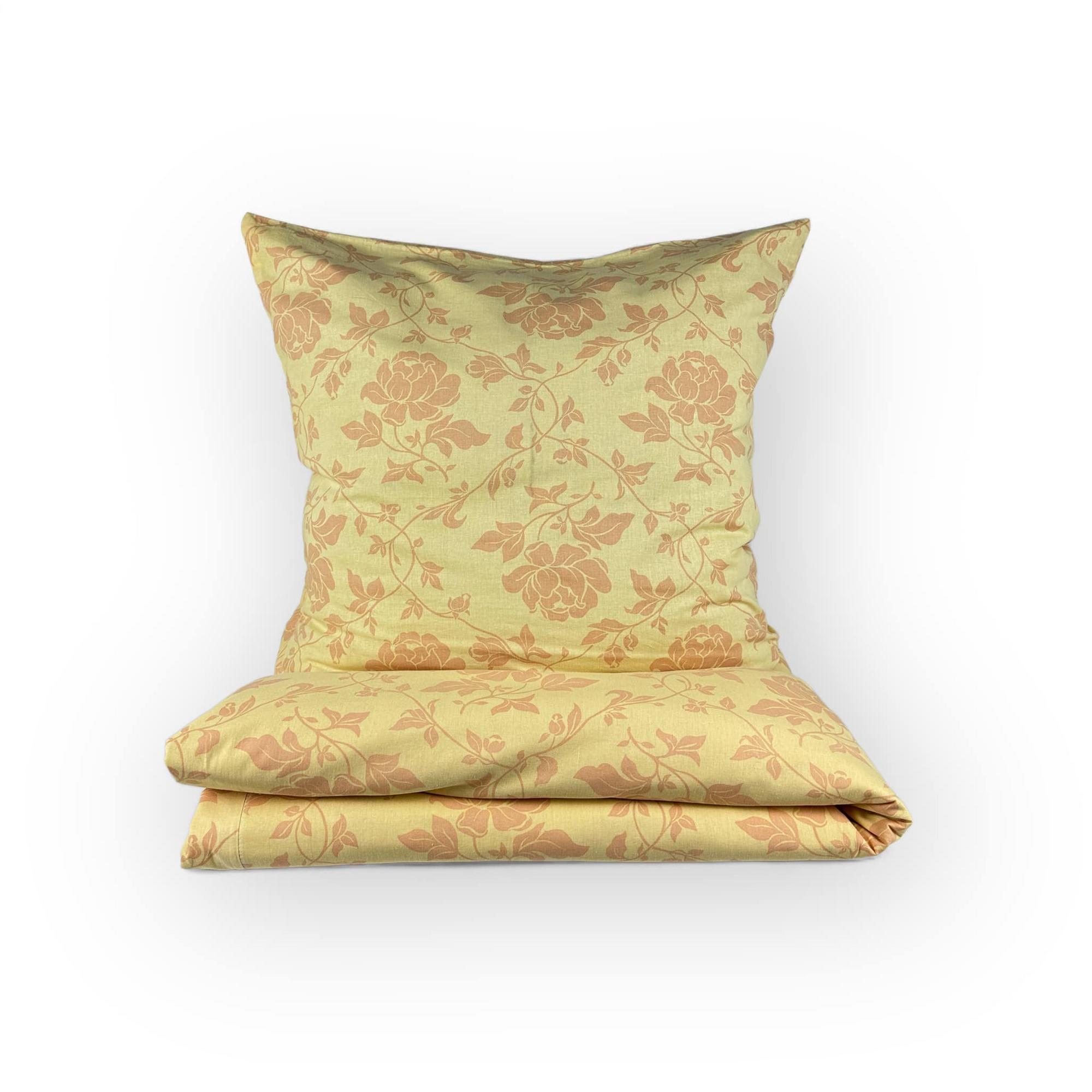 Комплект постільної білизни 1-спальний (1 наволочка / підковдра) Квіти охра бавовна BL-030