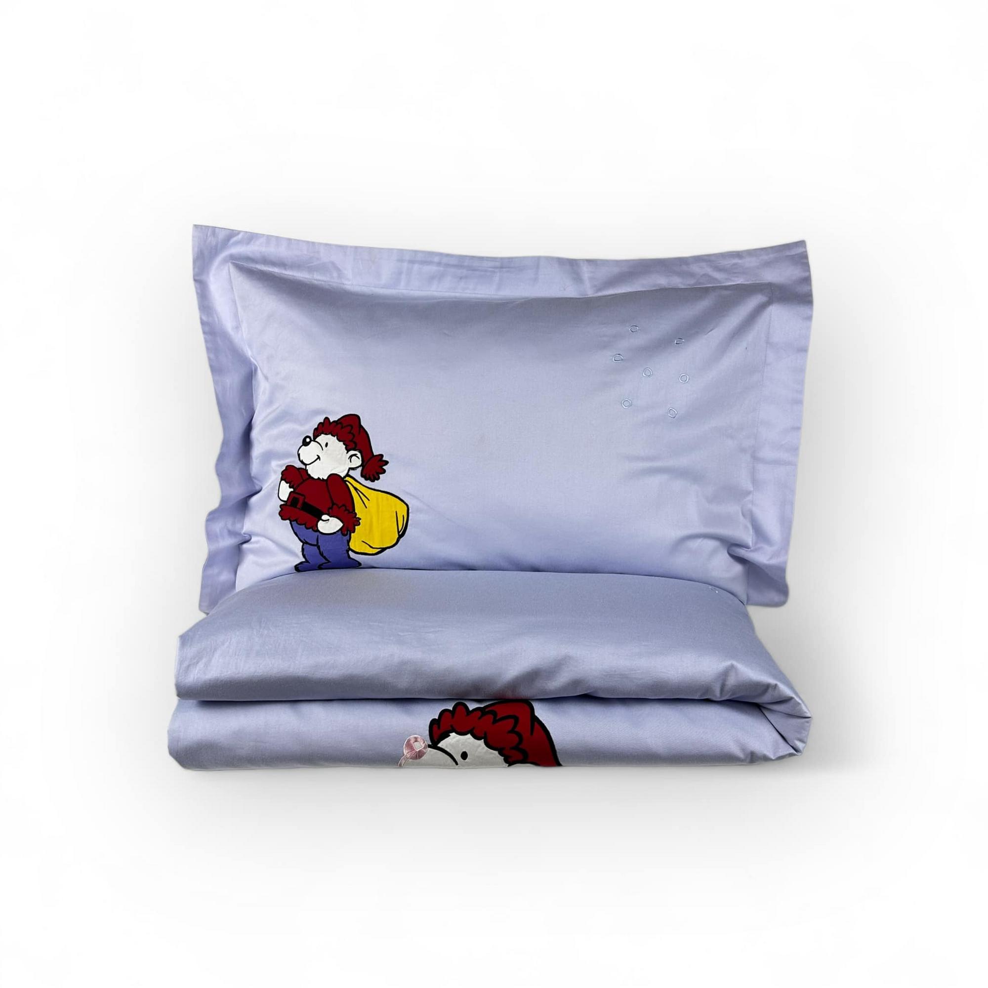 Комплект постільної білизни 1-спальний дитячий (2наволочки / підковдра / простирадло) лавандовий з ведмедиком сатин бавовна BL-033