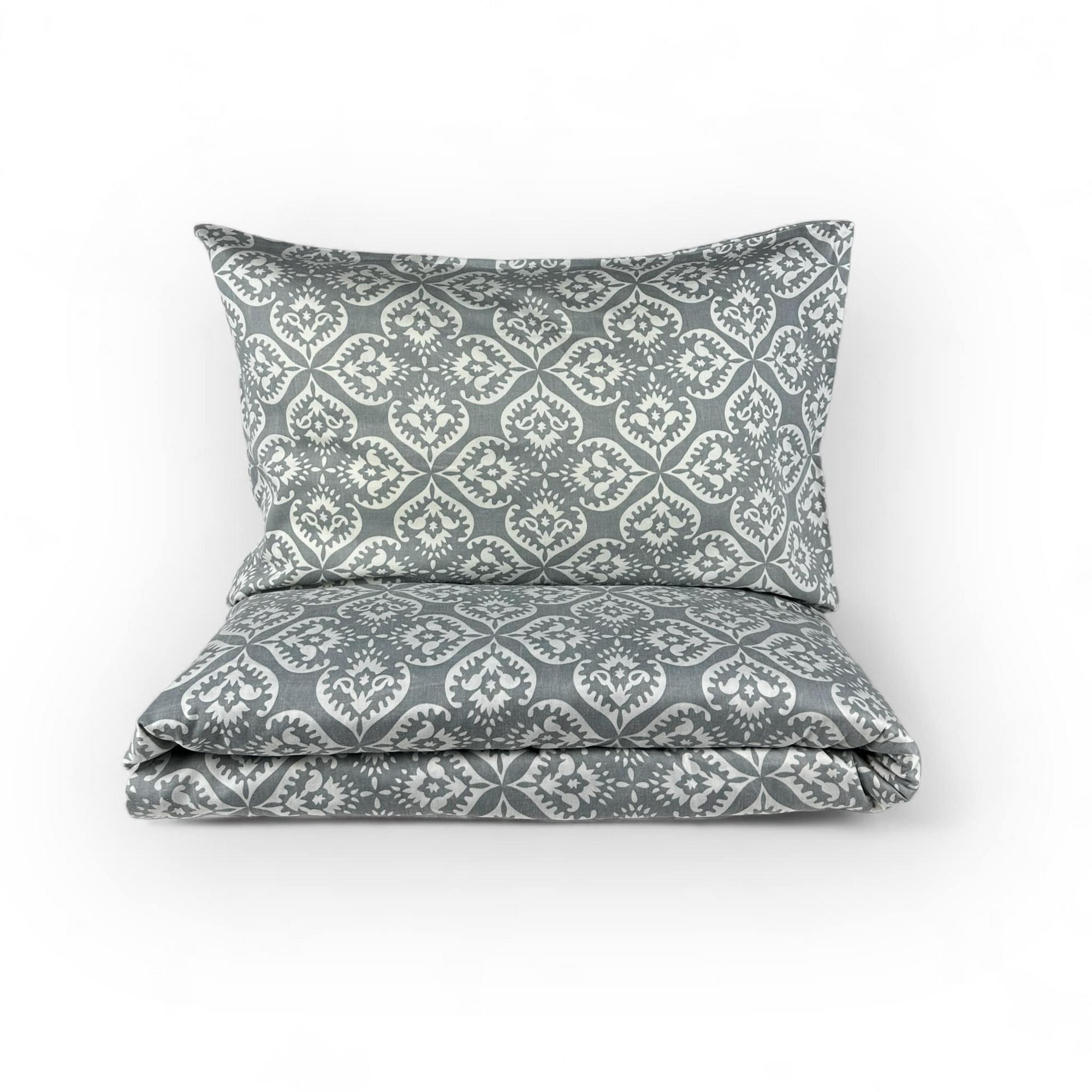 Комплект постільної білизни 1-спальний (наволочка / підковдра) сіро-білий візерунок сатин бавовна BL-038