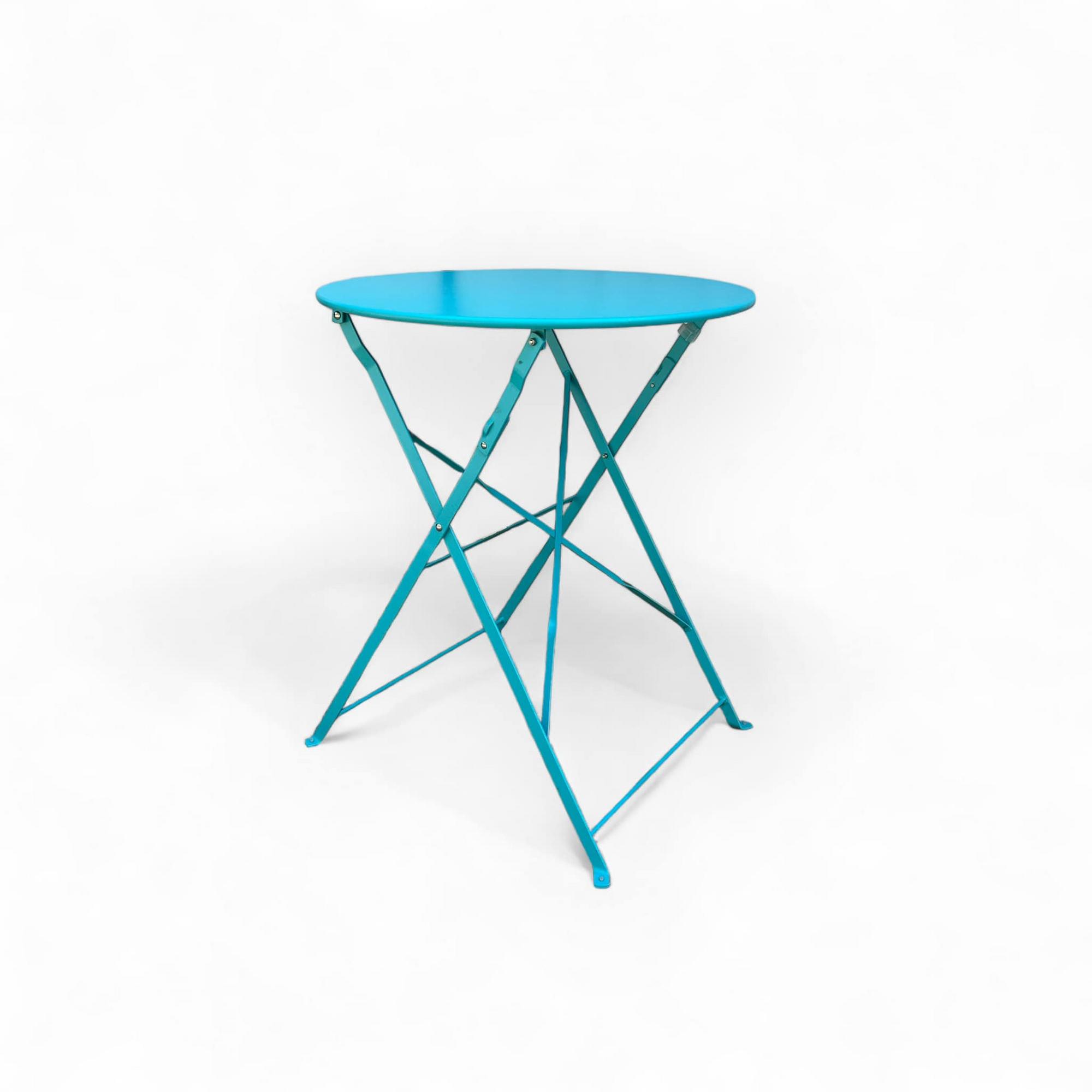 Стіл розкладний садовий круглий яскраво-блакитний метал TB-339