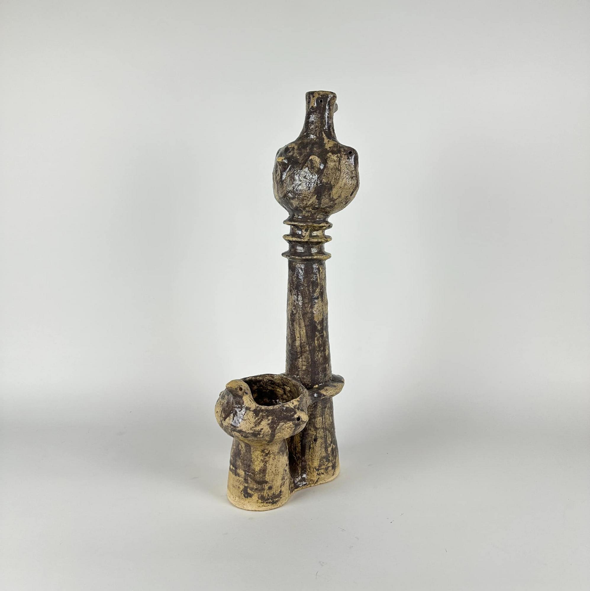 Свічник на 1 свічку Баба з глечиком коричневий фактура авторська кераміка CA-178