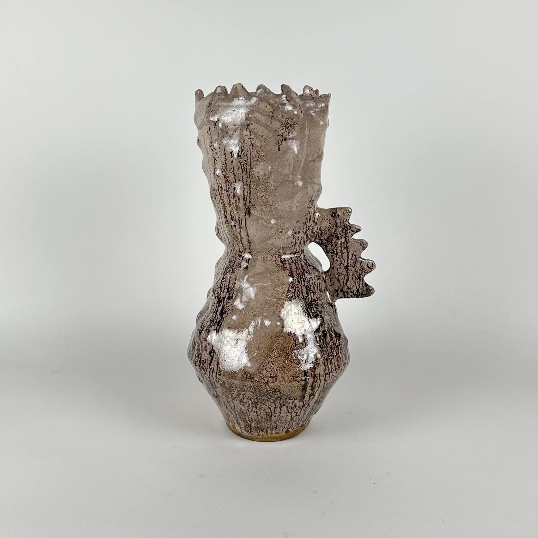 Ваза з ручкою коричнева полива фактура авторська кераміка VA-490