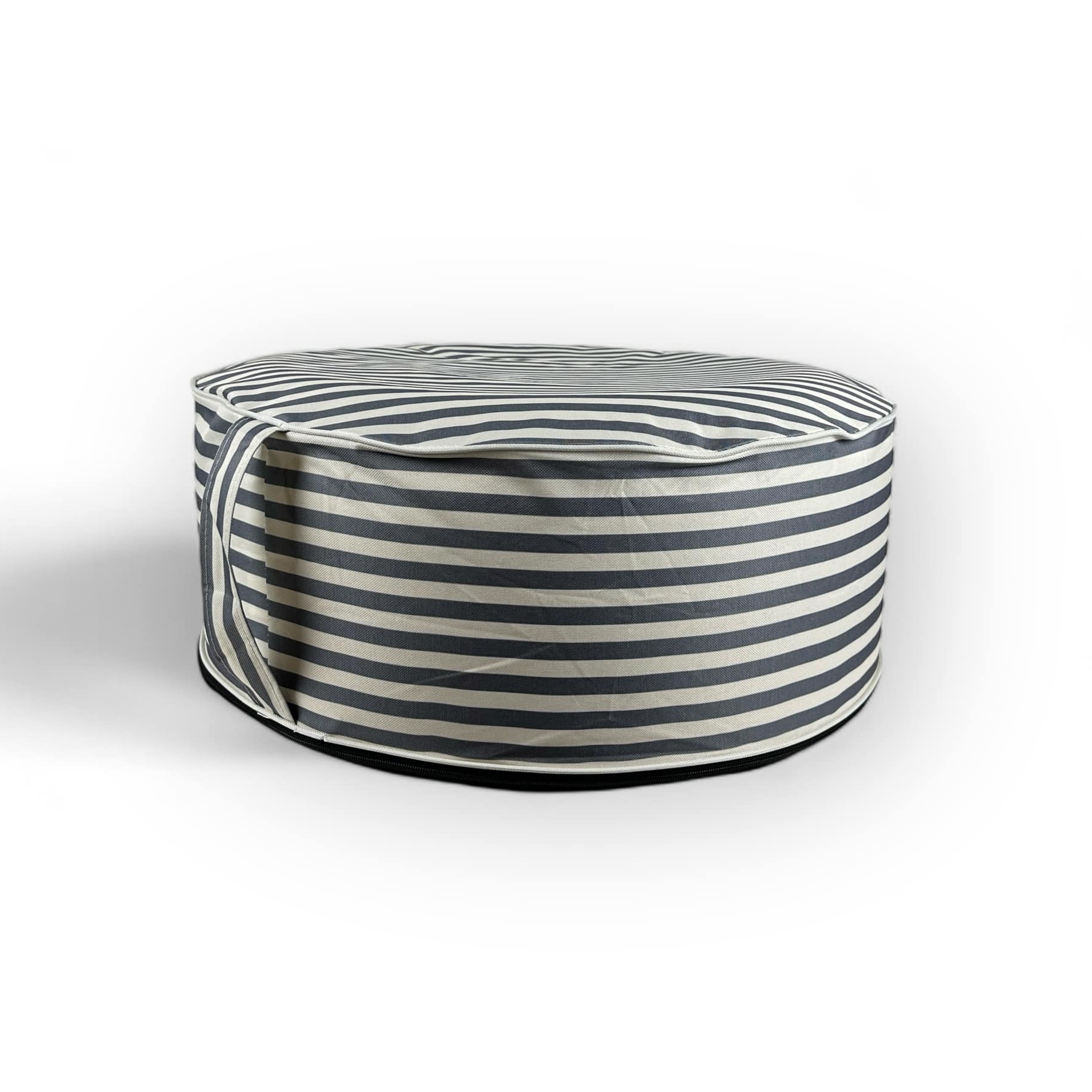 Пуф низький круглий у смужку сірий/білий CH-170