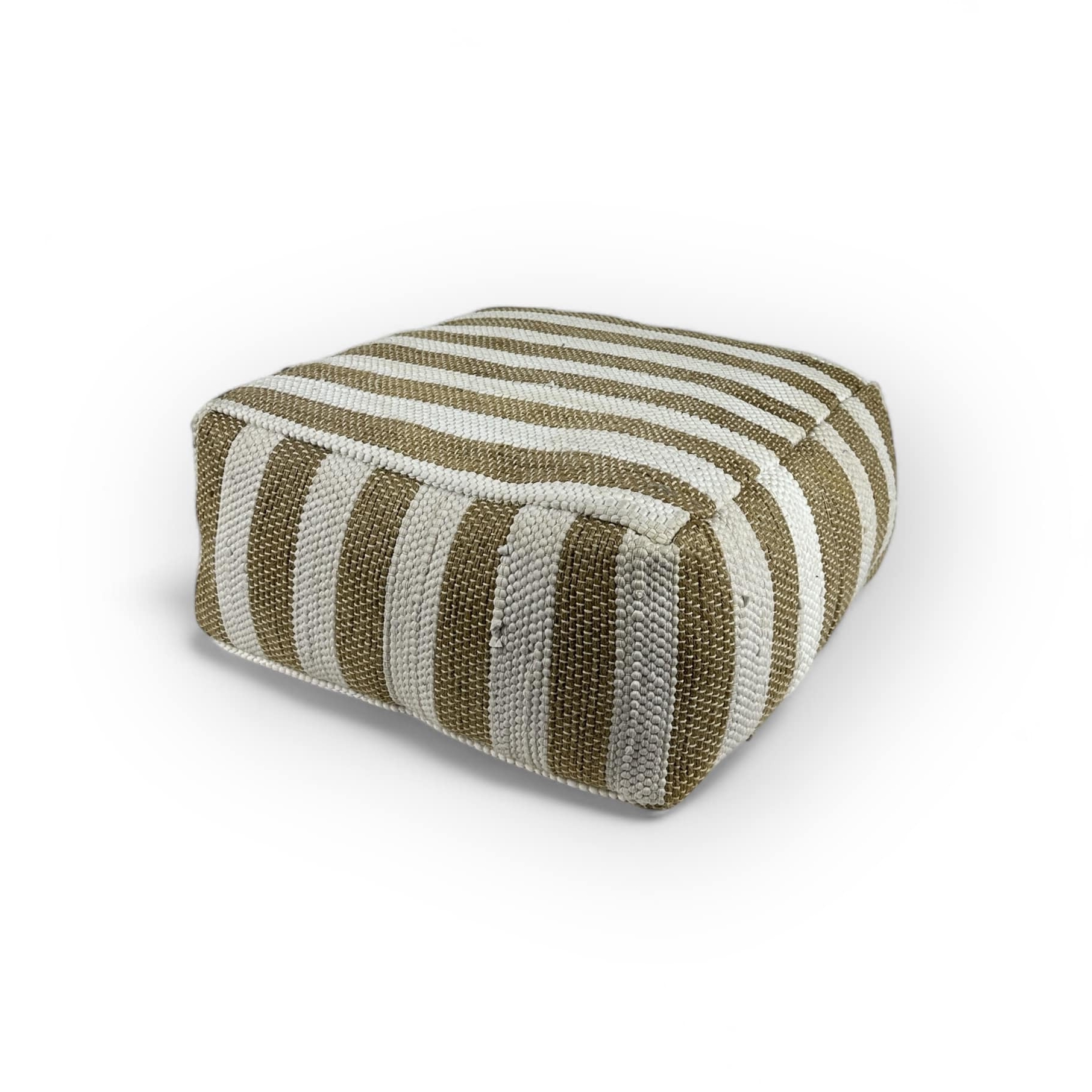 Пуф низький прямокутний тканий у смужку білий/охра CH-171