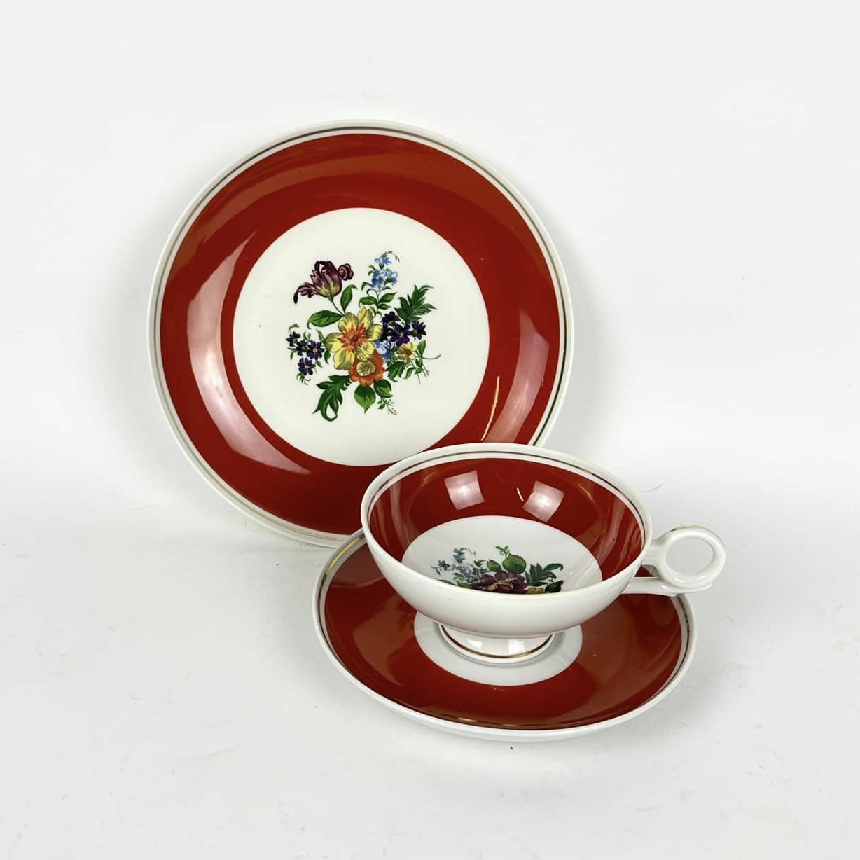 Чайна трійка Букет червоний порцеляна вінтаж PP-255