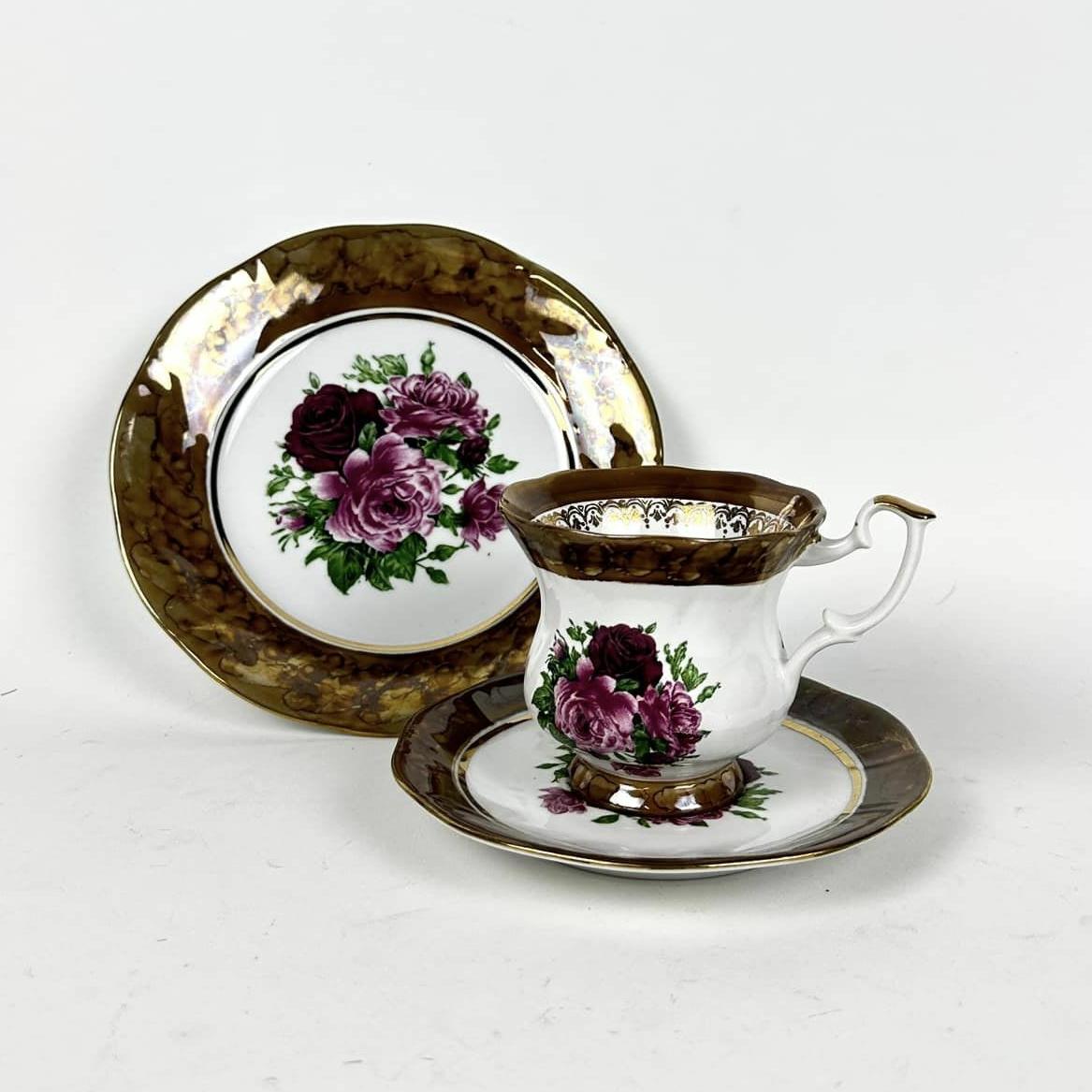Чайна трійка Троянди коричневий порцеляна вінтаж PP-257