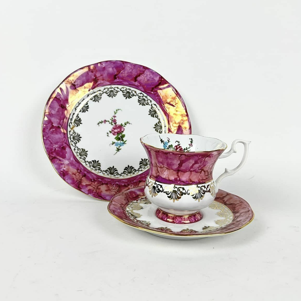 Чайна трійка Троянда ягідна порцеляна вінтаж PP-259