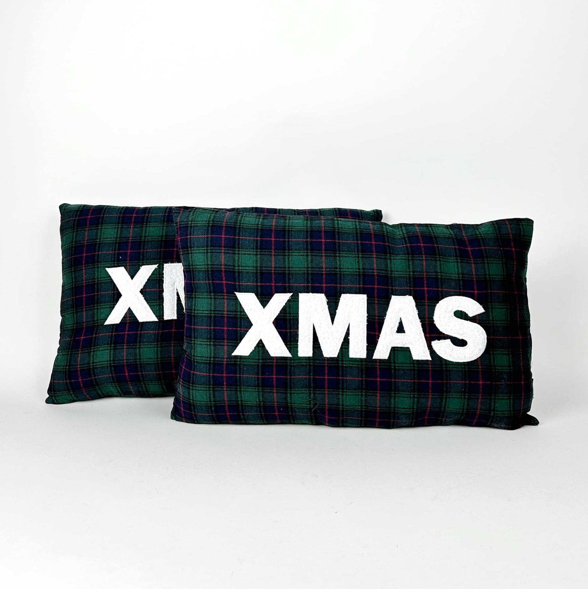 Подушка декоративна XMAS сіньо-зелена клітинка PW-419