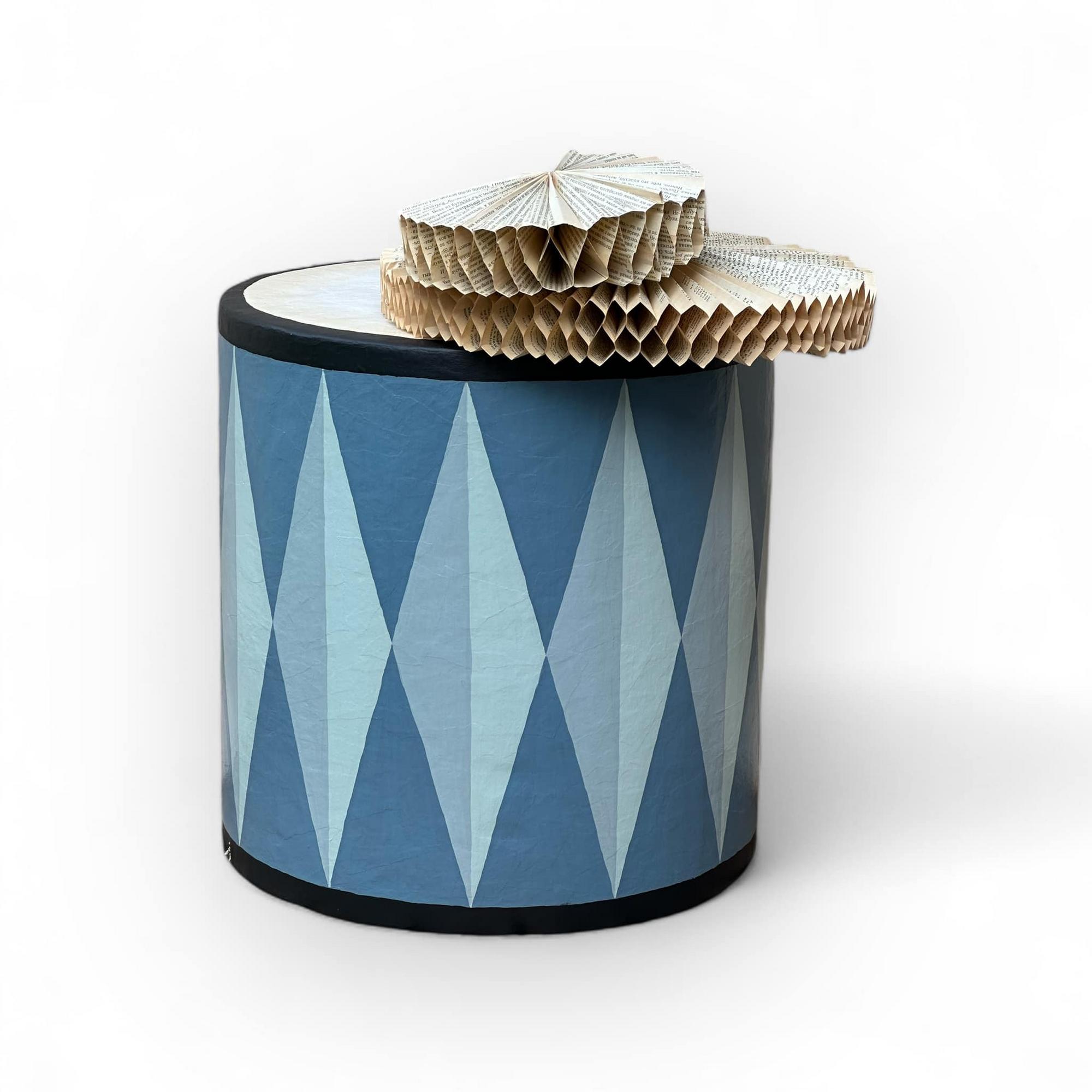 Барабан-тумба декоративний у вінтажному стилі блакитний пап'є-маше DG-018