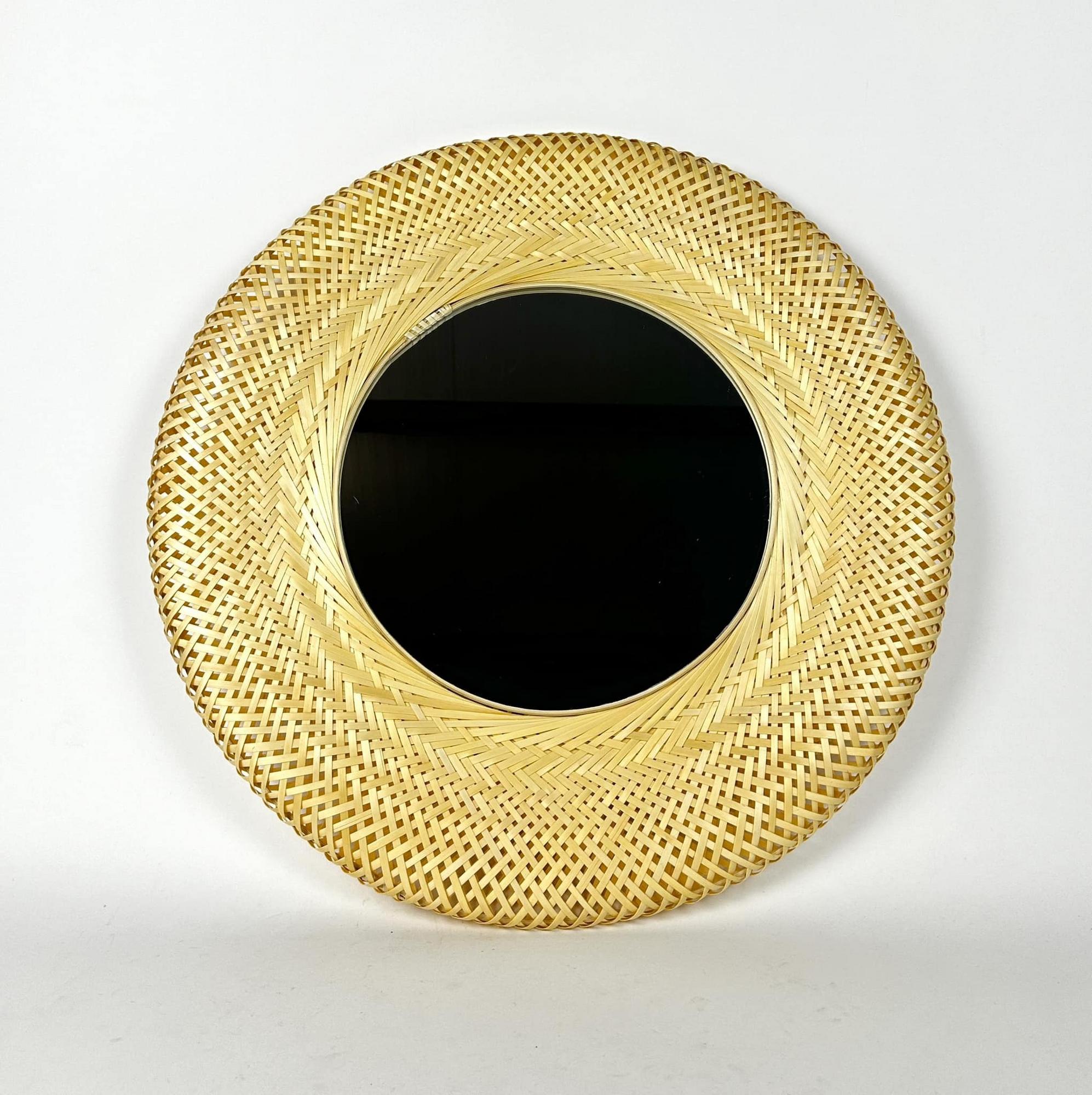 Дзеркало кругле в плетеній рамі бамбук MR-048