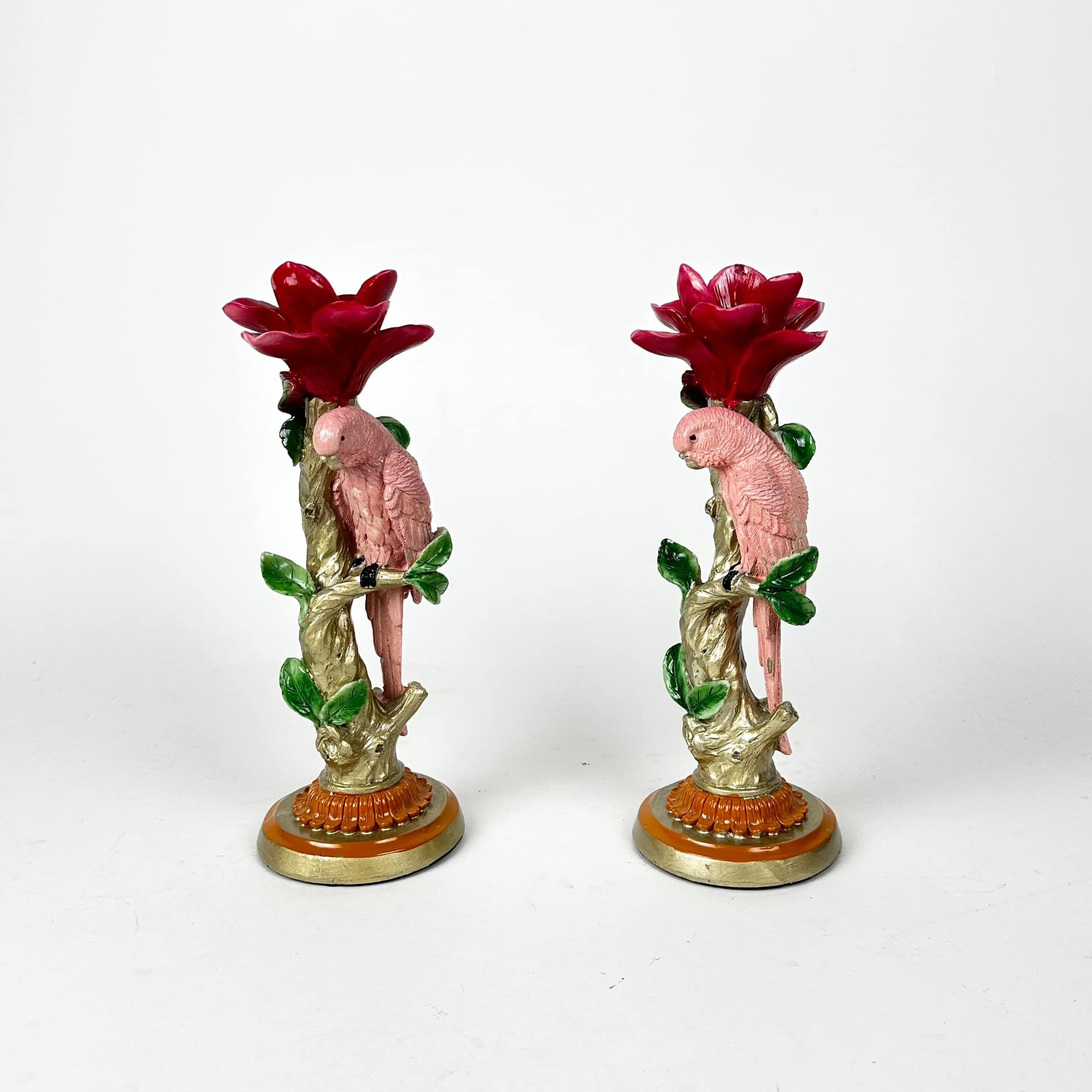 Підсвічник на 1 свічку Папуга на гілці з квіткою кольоровий полістоун CA-182