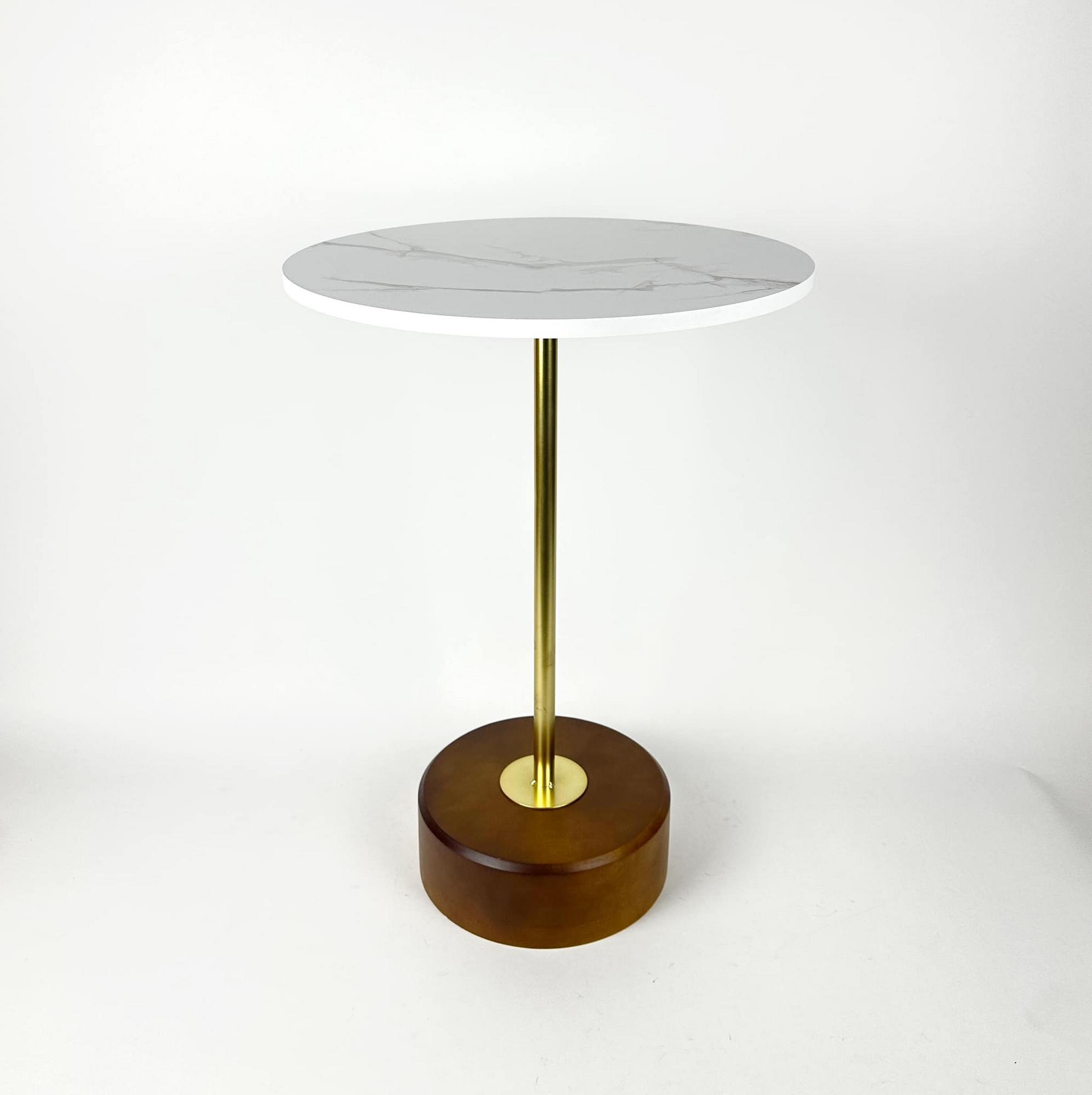 Столик кавовий круглий на тонкій ніжці дерево/золото метал/мармур мдф TB-870