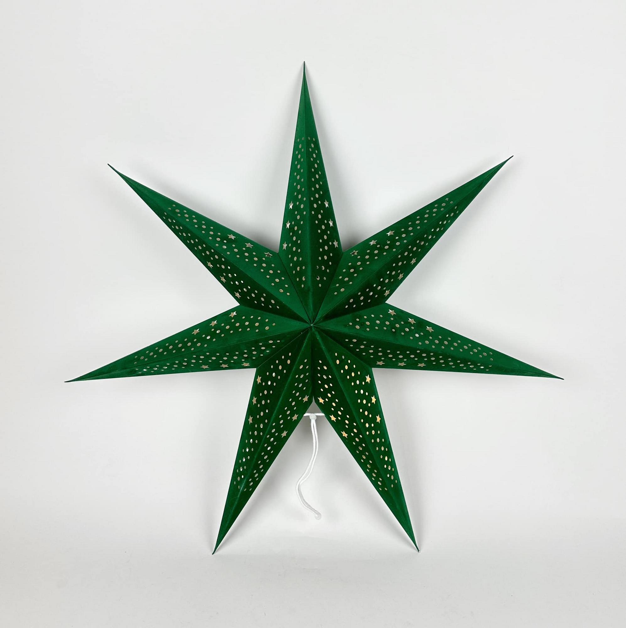 Зірка паперова велюр підвісна з LED підсвіткою 7 променів т-зелена LS-055
