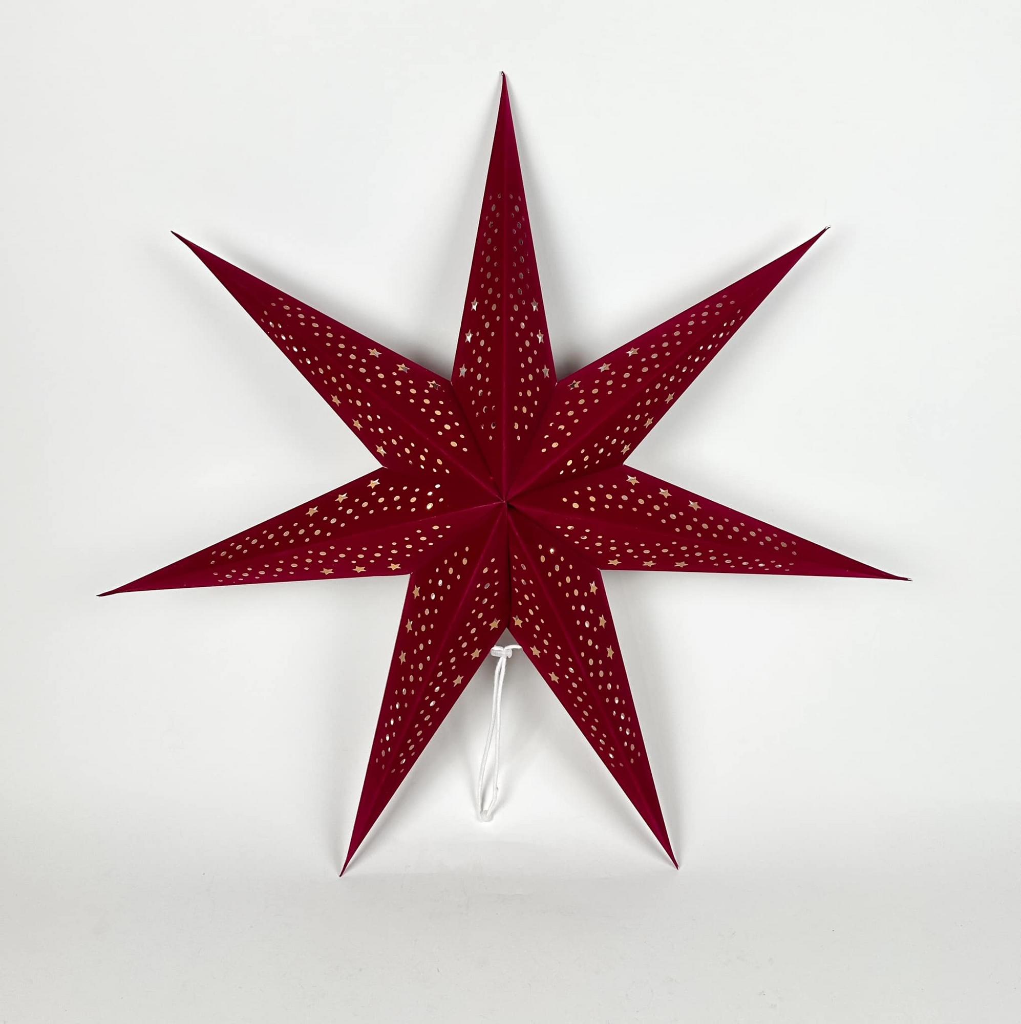 Зірка паперова велюр підвісна з LED підсвіткою 7 променів бордо LS-056