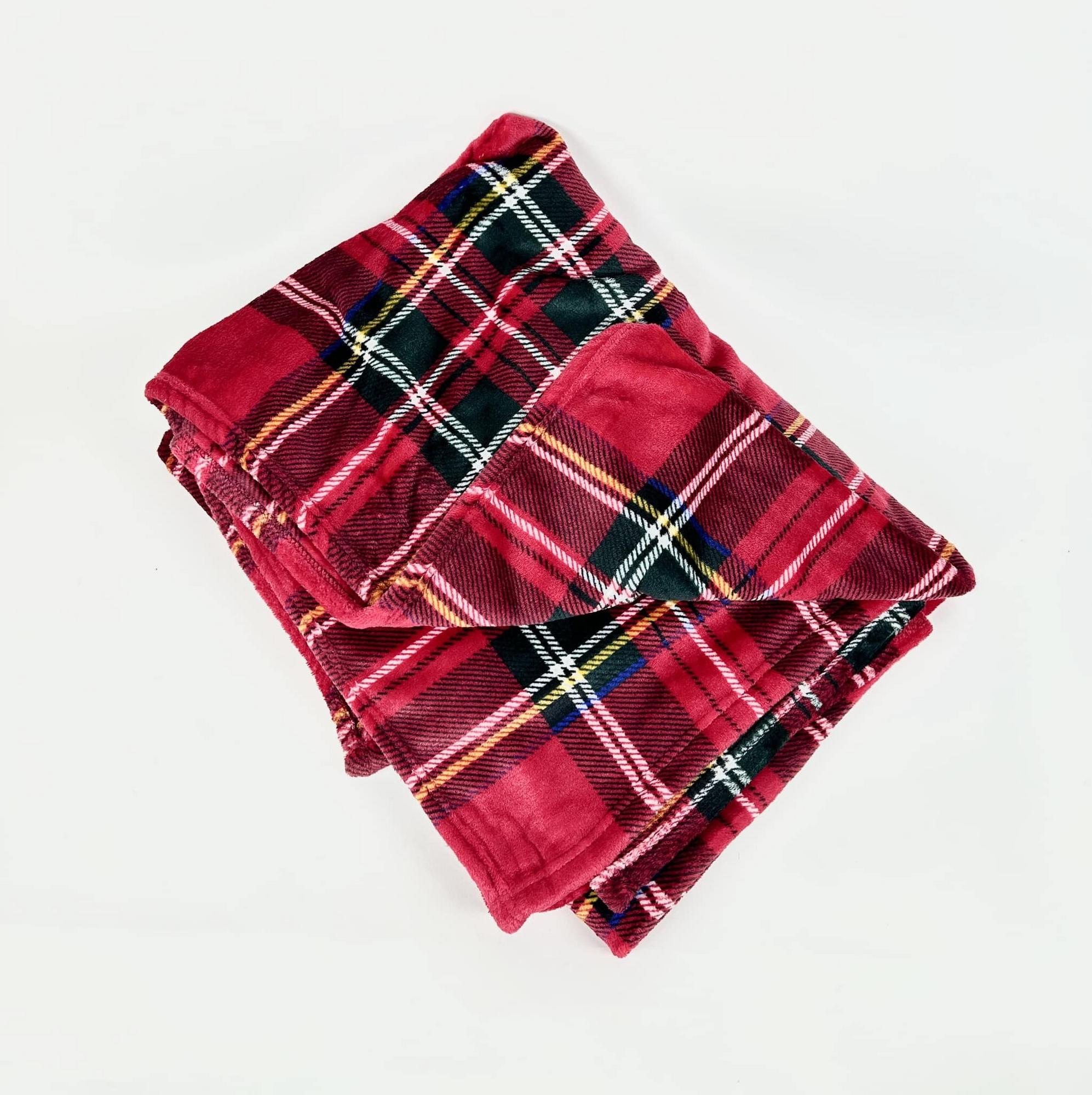 Плед великий картатий червоний плюш WR-225