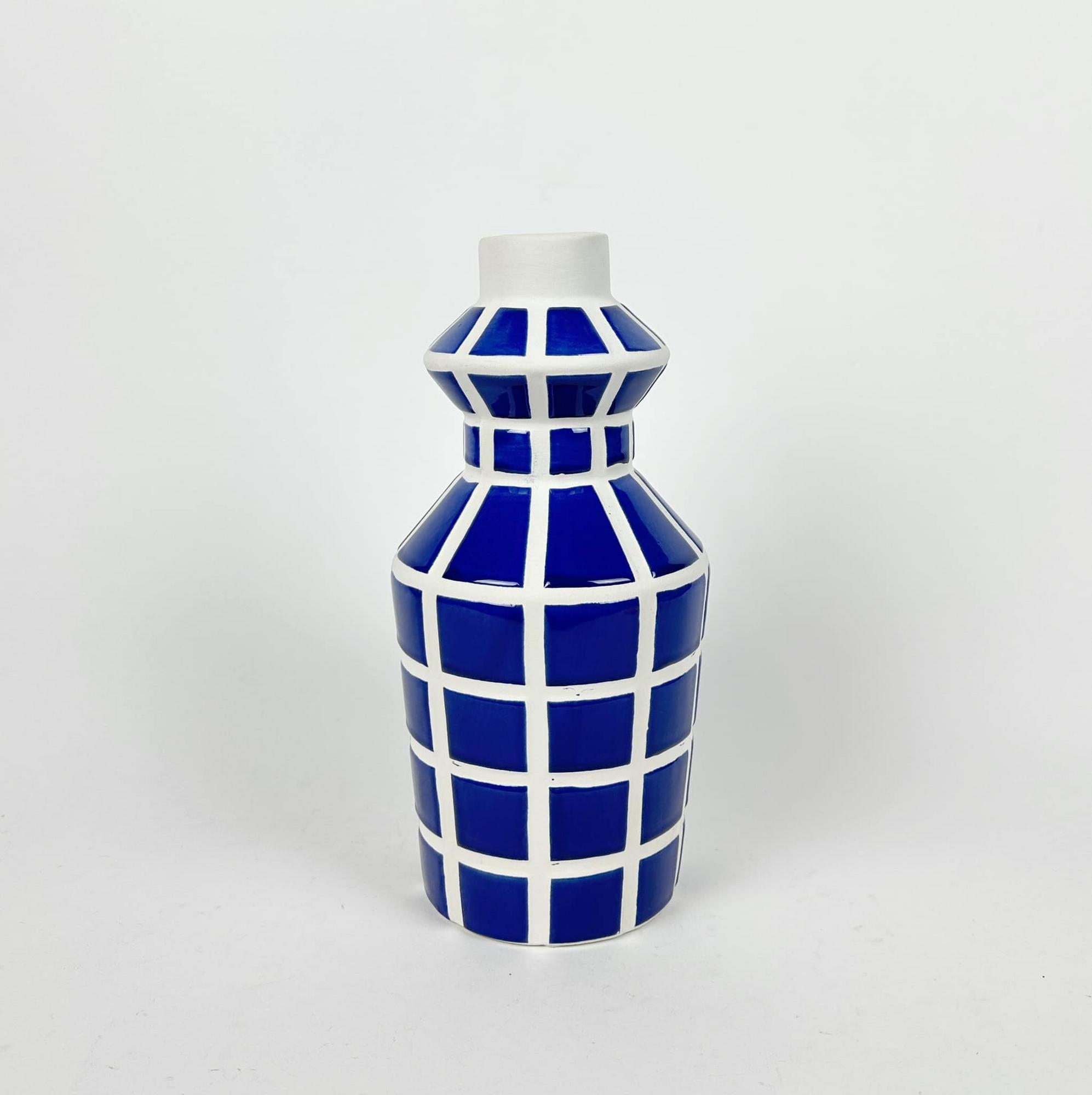 Ваза графічні блоки синя кераміка VA-509