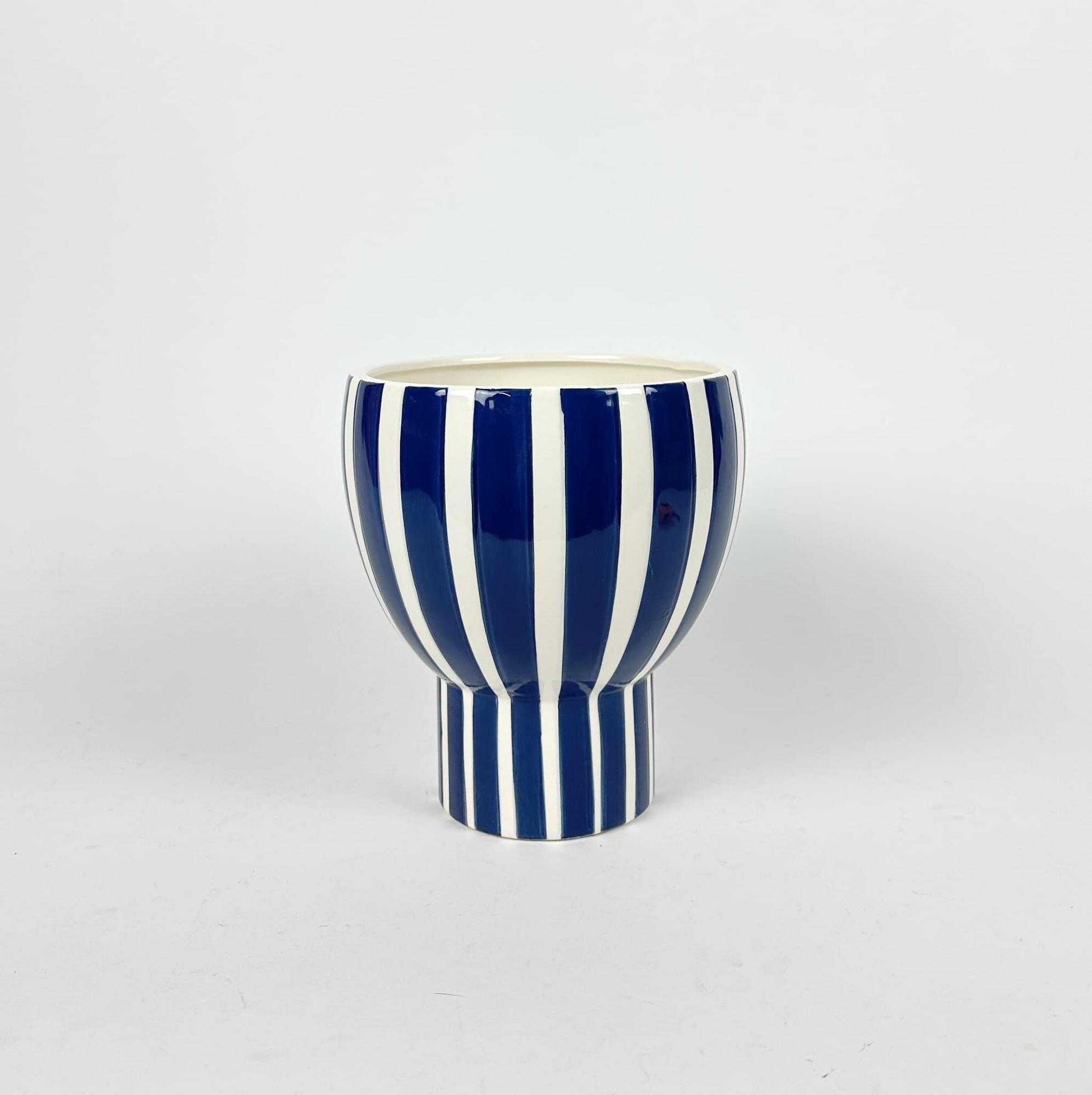 Ваза в смугах зелено-біла кераміка VA-512