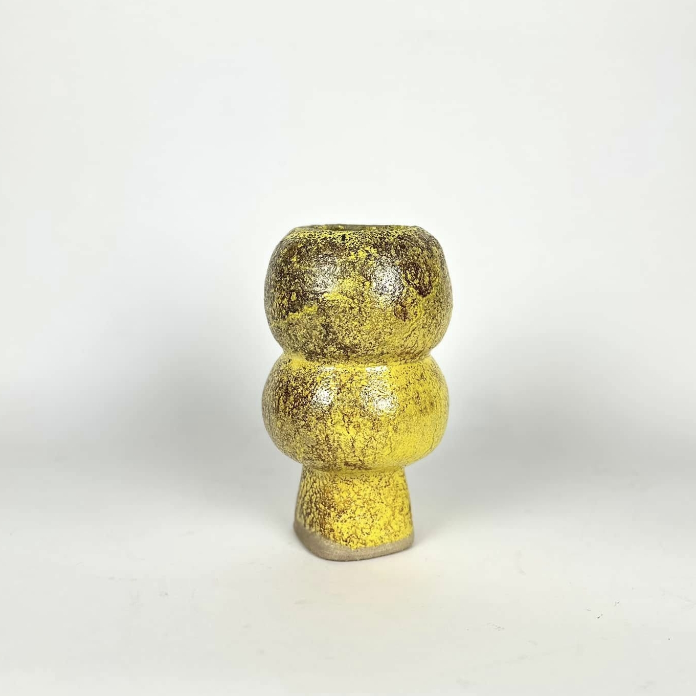 Ваза асиметрична жовто-коричнева фактура авторська кераміка VA-516