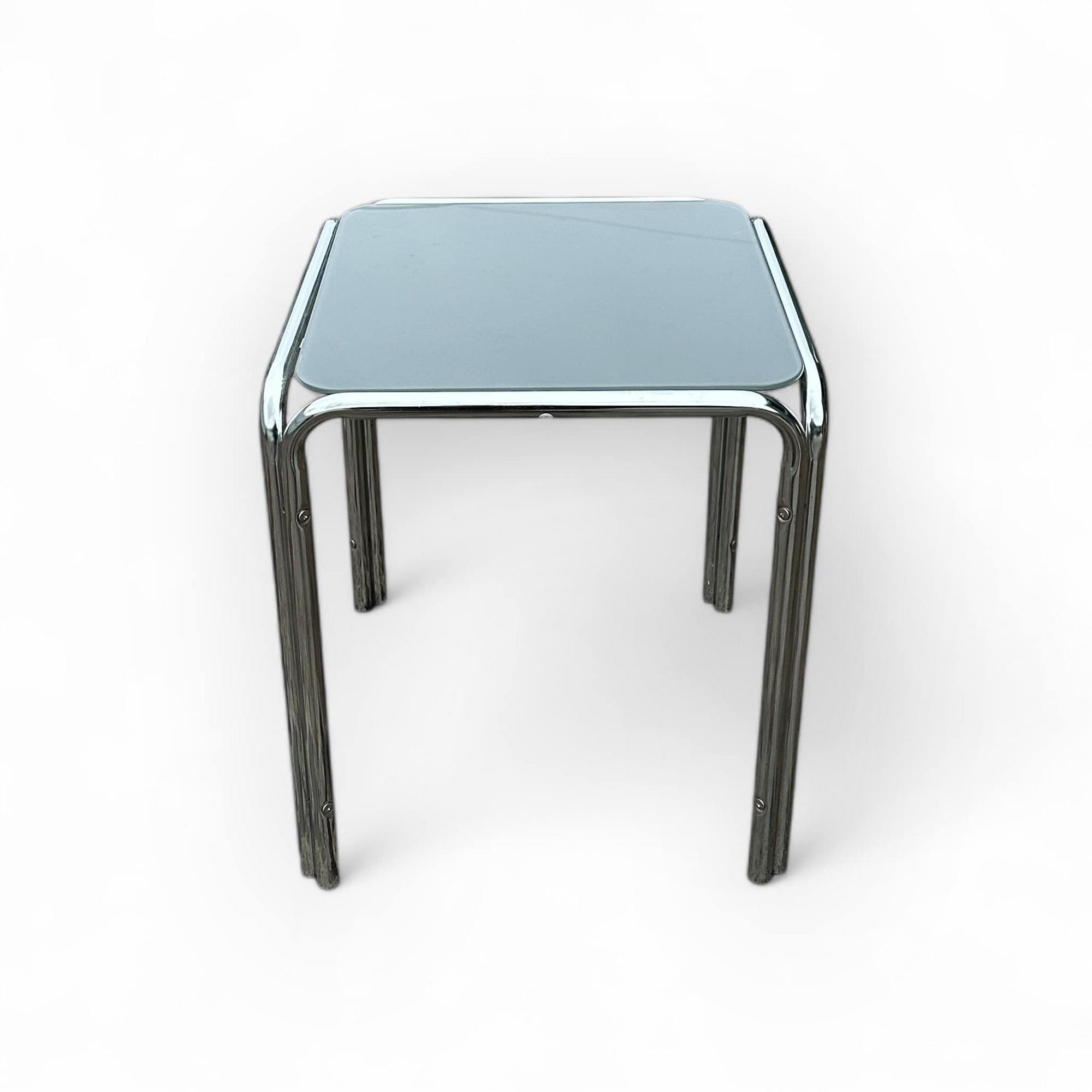 Столик кавовий квадратний сірий скло/метал TB-871