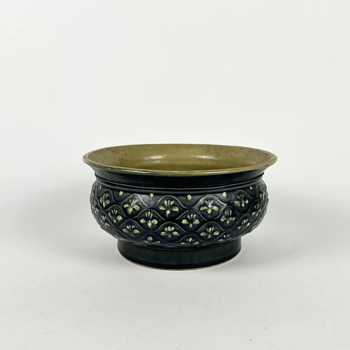 Ваза-кашпо чорна/олива з візерунком кераміка вінтаж VA-521