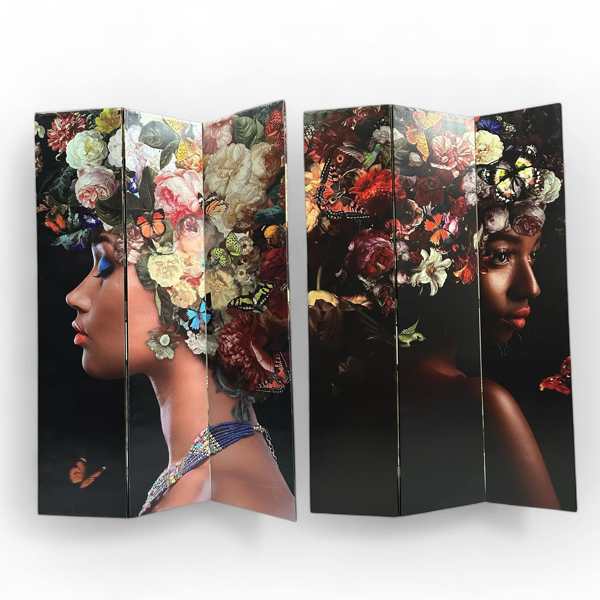 Ширма двостороння Дівчина-Квіти-Метелики 3-створки SF-056