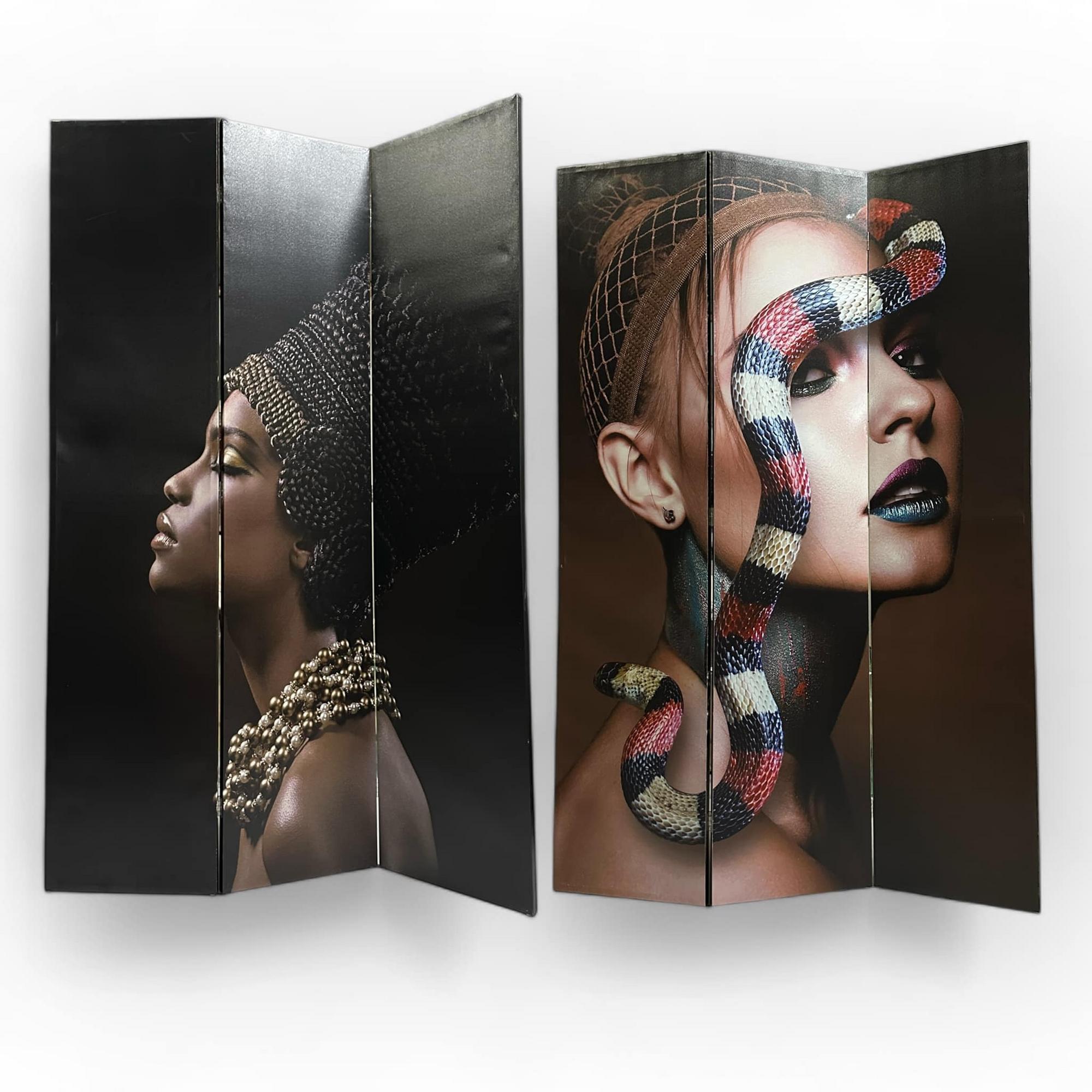 Ширма двостороння Дівчина-Аксесуари-Змія 3-створки SF-057