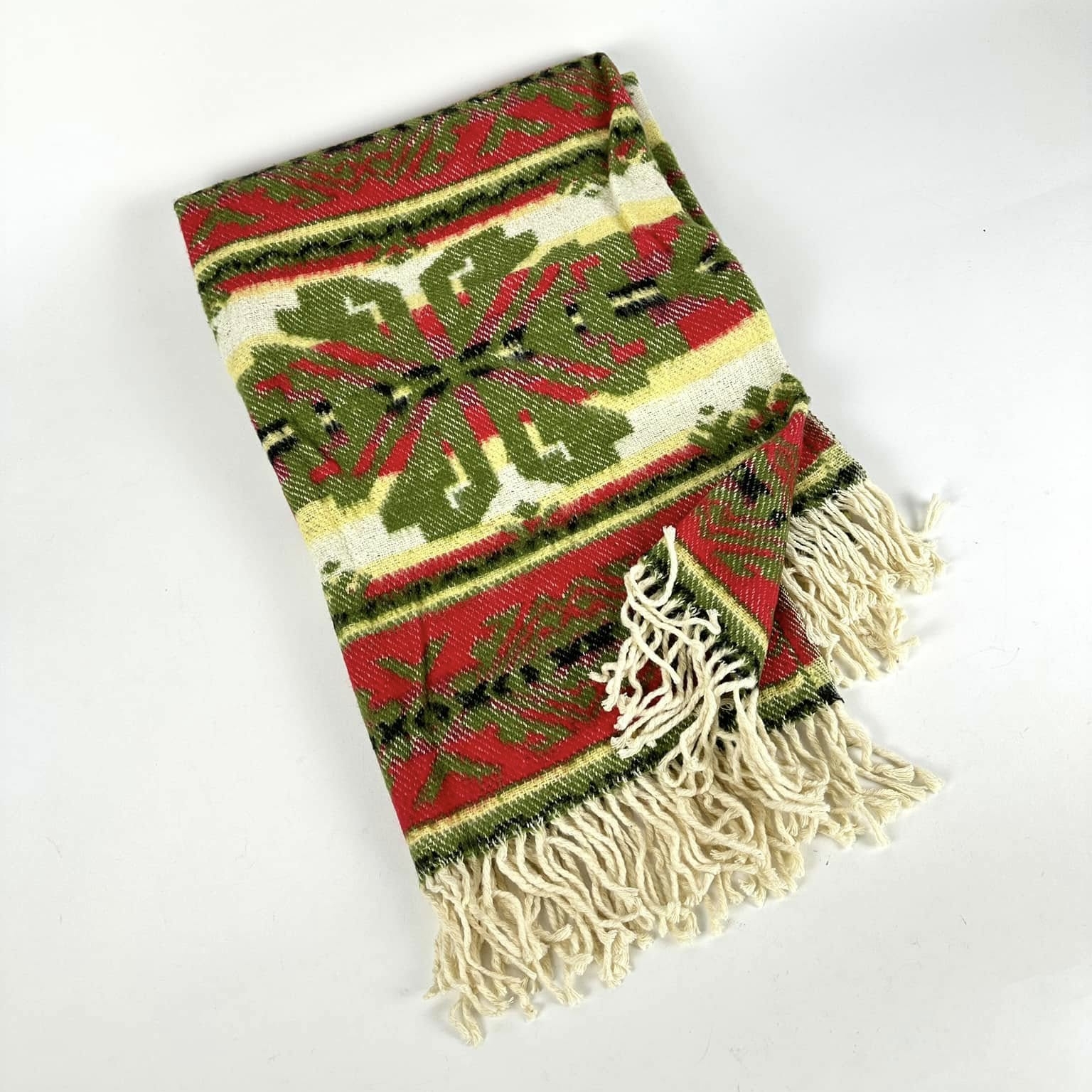 Плед смуги з орнаментом беж/хакі/червоний WR-233