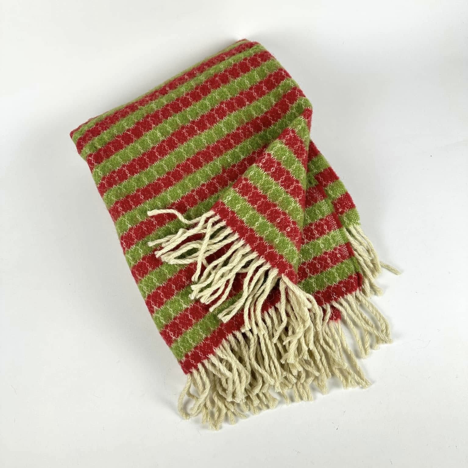 Плед жакардові смужки салатовий/червоний WR-235