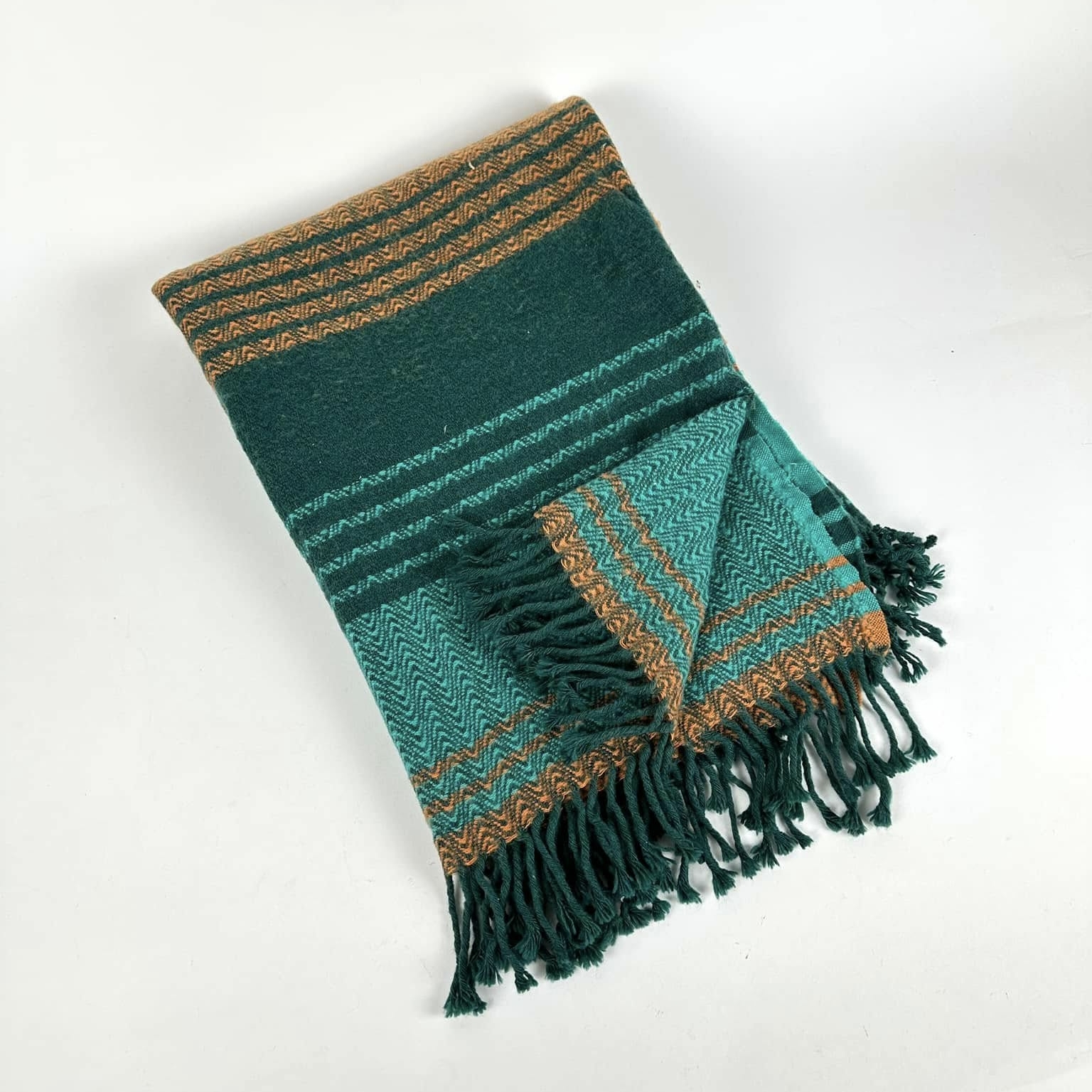 Плед жакард смужки смарагд/т-зелений/оранж WR-240