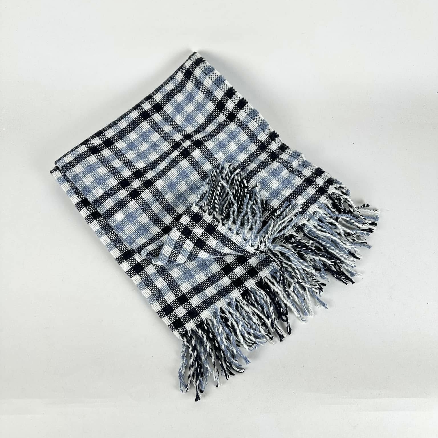 Плед картатий білий/блакитний/чорний напівовна WR-241