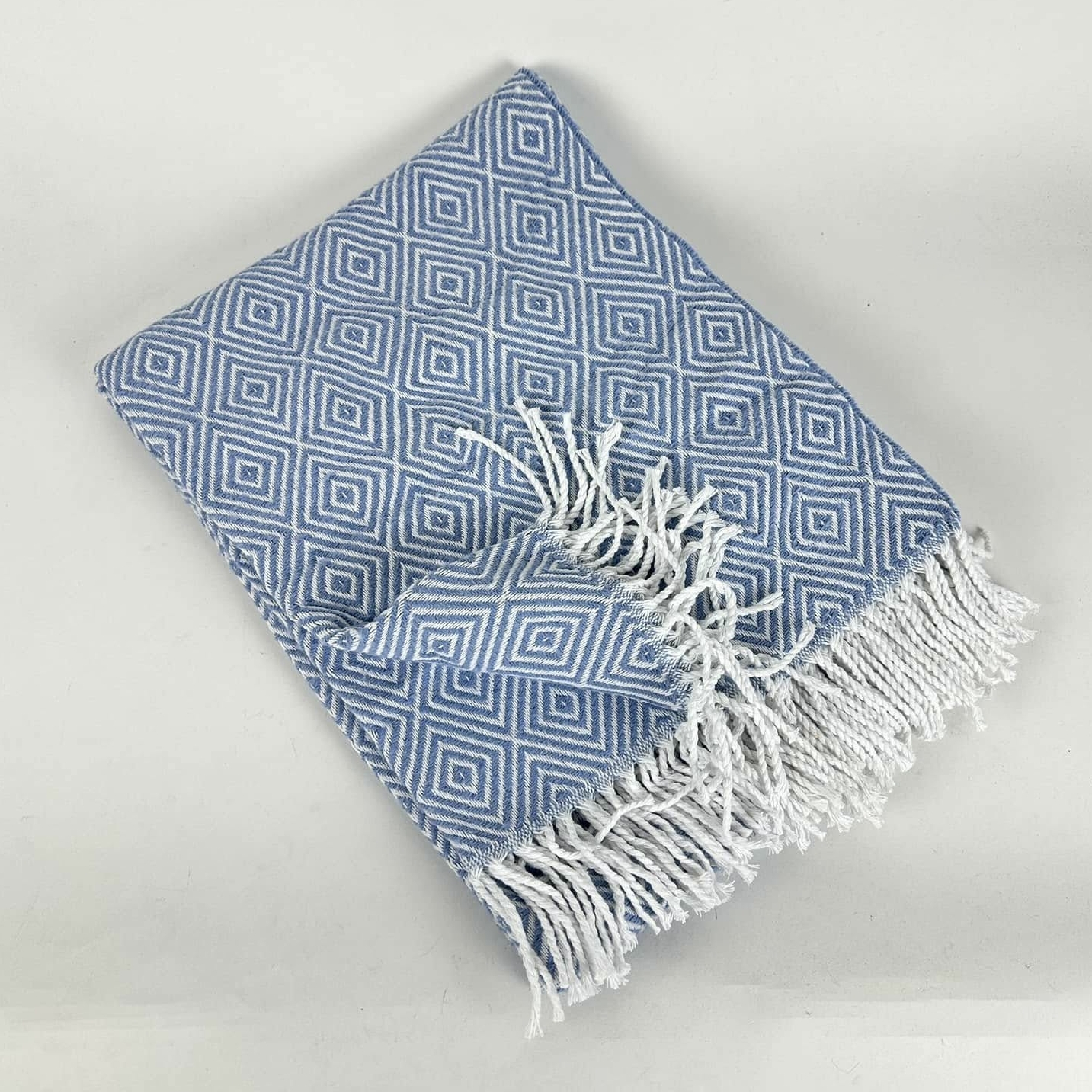 Плед біло-блакитний ромби WR-243