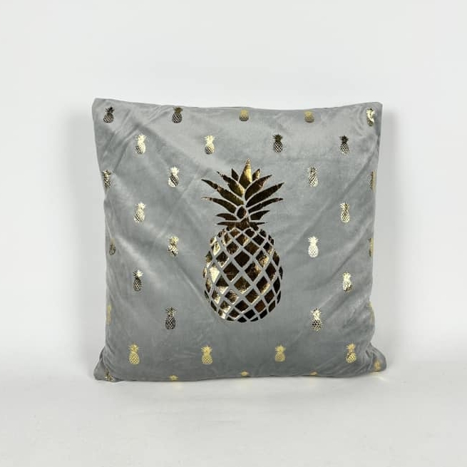 Подушка декоративна Золотий ананас сірий велюр PW-439