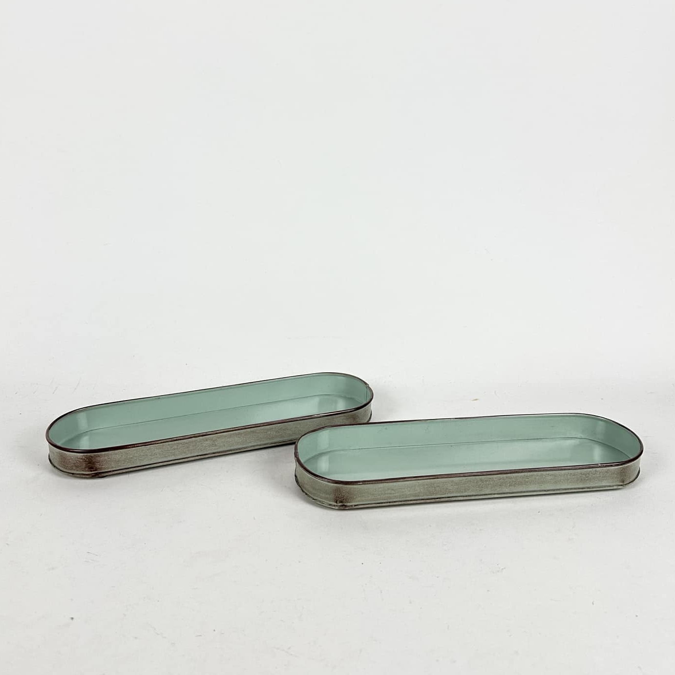 Таця довга для дрібничок ванної кімнати сіро-зелена метал