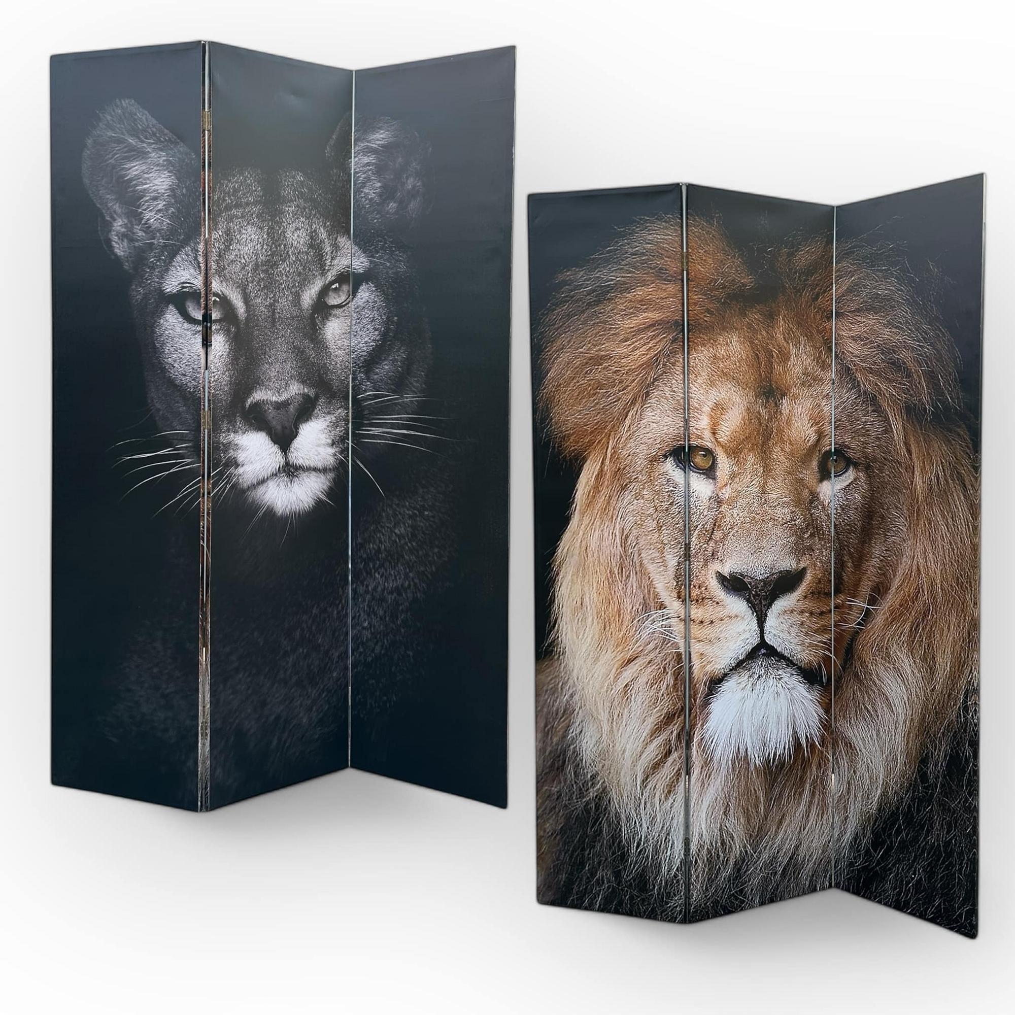 Ширма двостороння Чорна пантера-Лев 3-створки SF-058