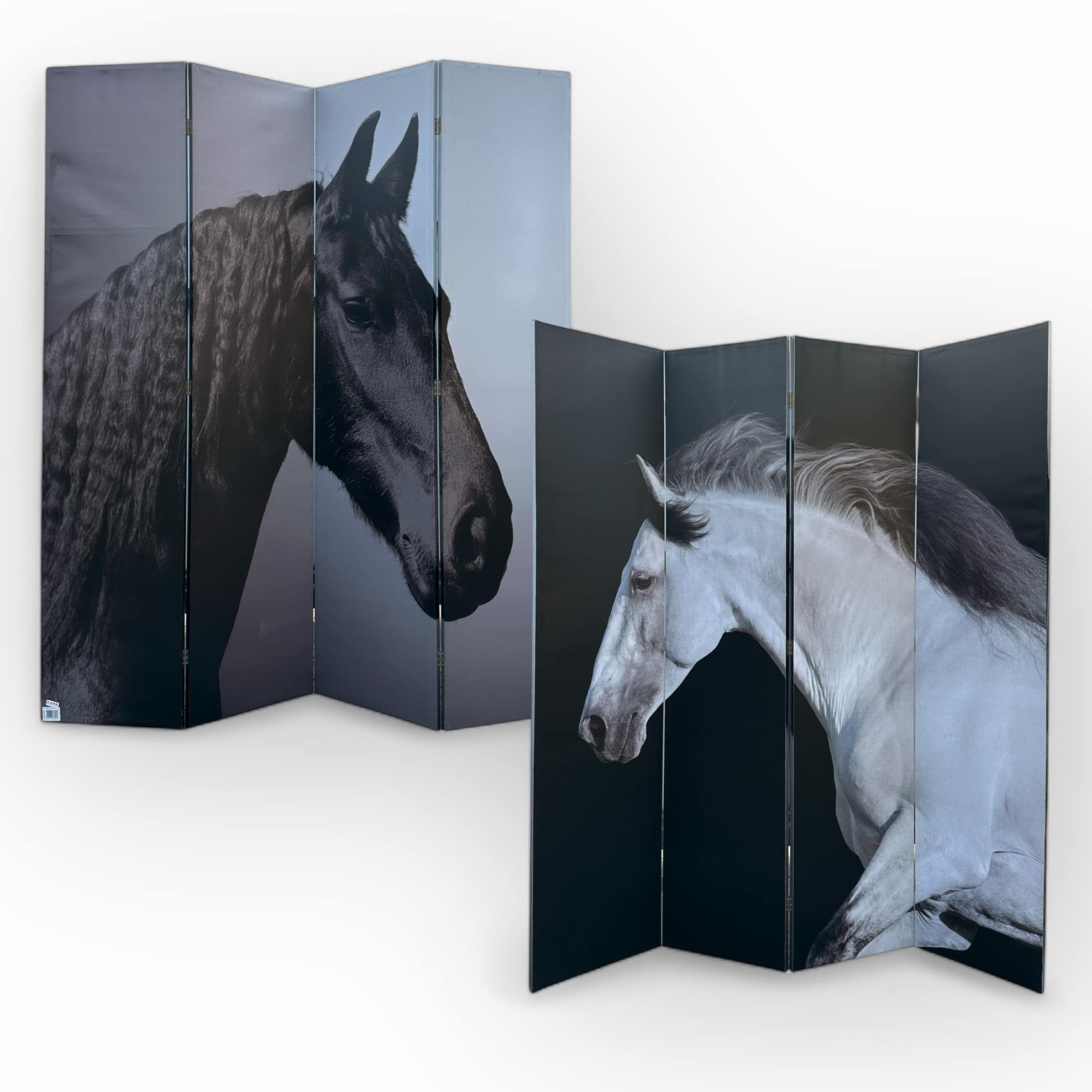 Ширма двостороння Чорний кінь-Білий кінь 4-створки SF-060