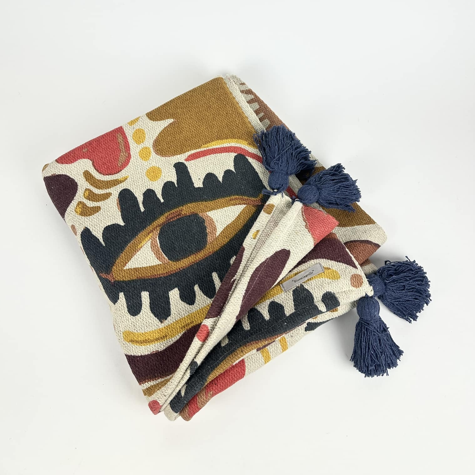 Плед з абстрактним принтом з кутасами WR-244