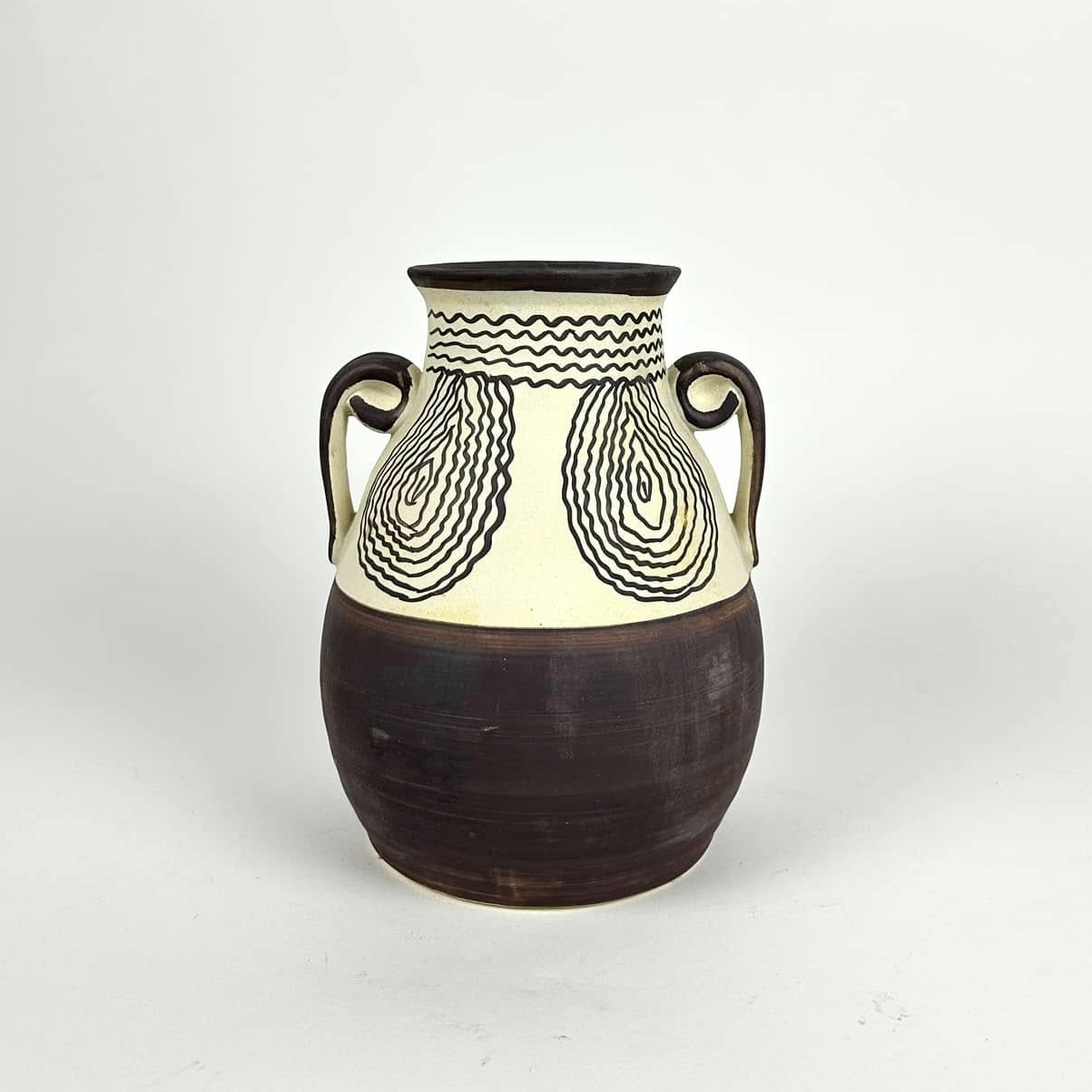 Ваза з 2 ручками з розписом коричневий/білий кераміка VA-535