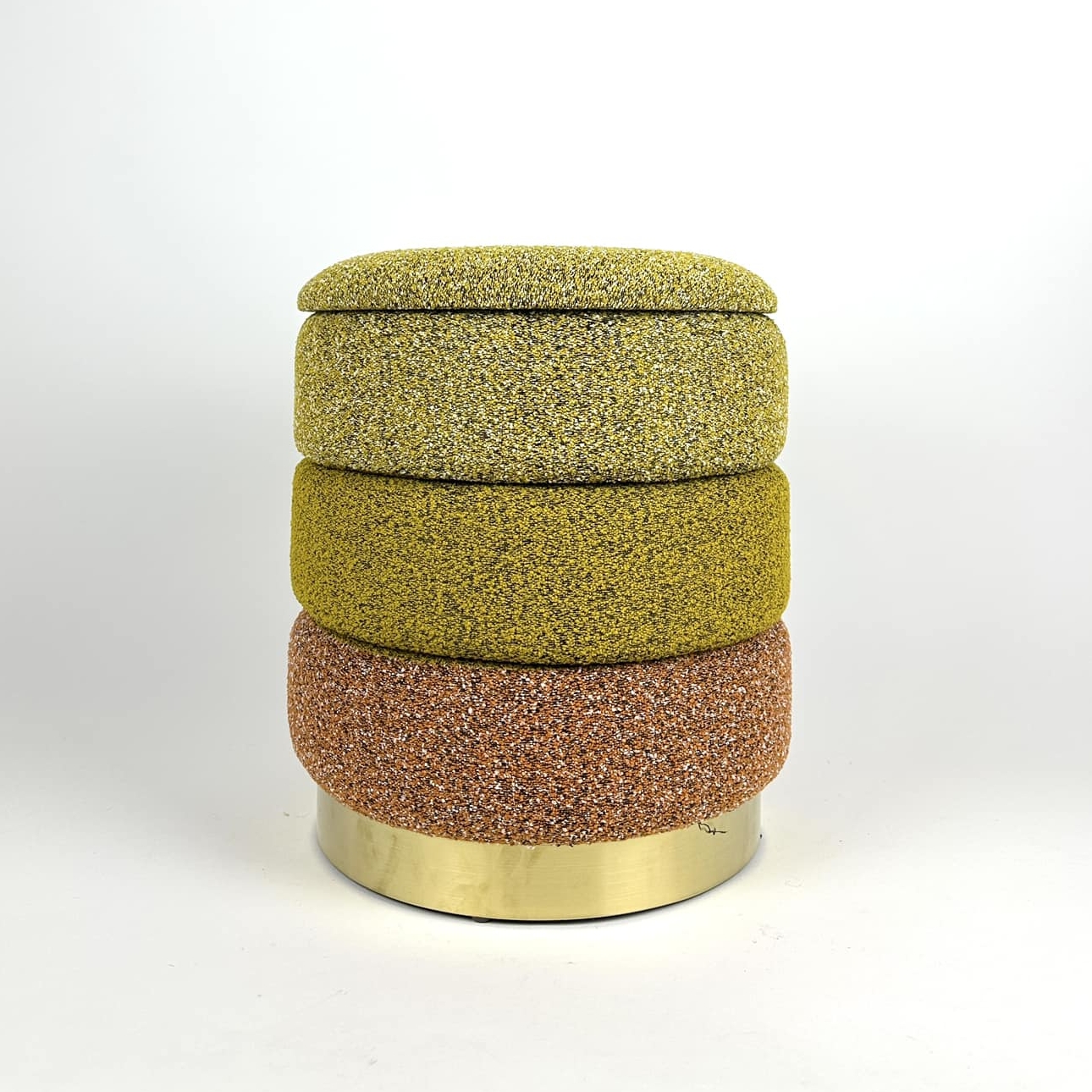 Пуф круглий рельєфний охра/теракота/золото текстиль/метал CH-181