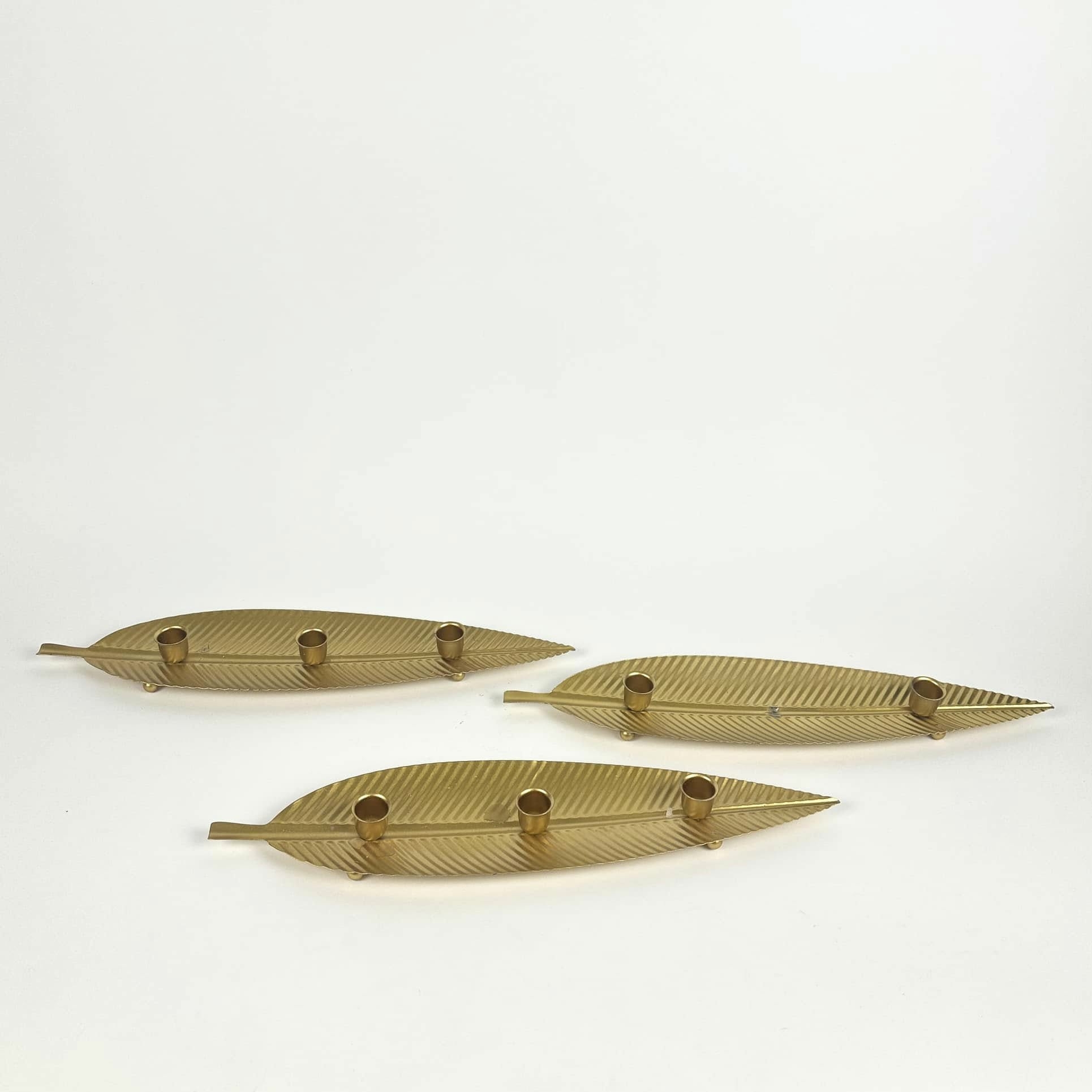 Підсвічник на 3 свічки Золотий листок метал CA-195