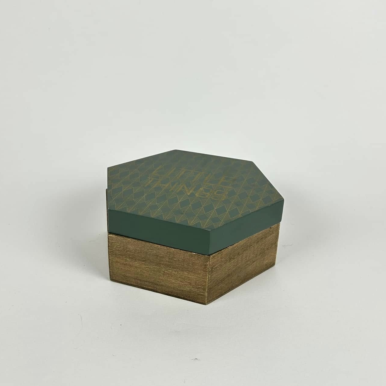 Шкатулка 6-кутна для дрібничок з зеленою кришкою дерево BX-164