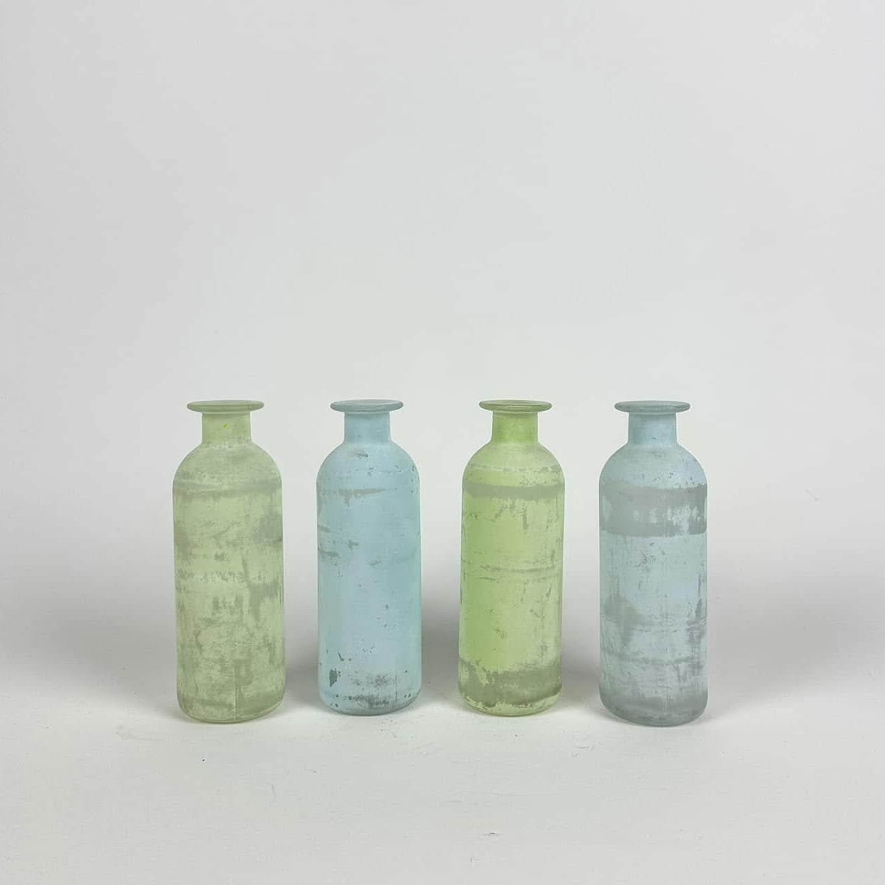 Ваза-пляшка з потертостями блакитна/салатова матове скло VA-553