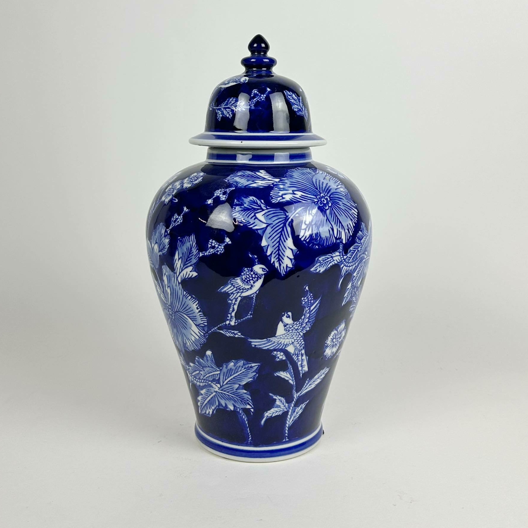 Ваза-імбирна банка т-синя Пташки і квіти кераміка VA-557