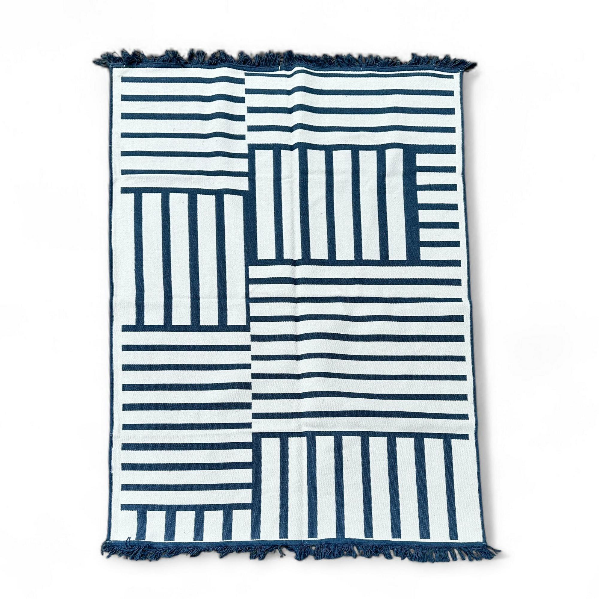 Килим (1,2 м х 1,8 м) тканий синьо-білі смуги бавовна CT-249