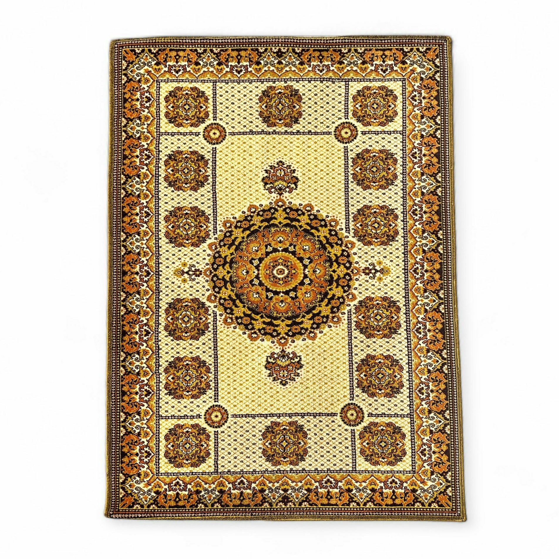 Килим (1,46 м х 2,20 м) східний візерунок бежево-коричневий короткий ворс CT-127